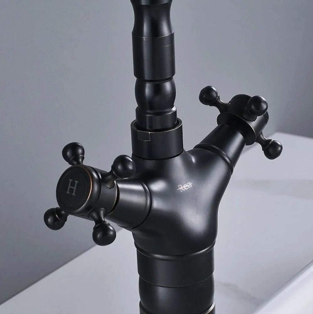 wohnwerk.idee Badarmatur Waschbeckenarmatur Wasserhahn Gold Schwarz Vintage Antik Rustico