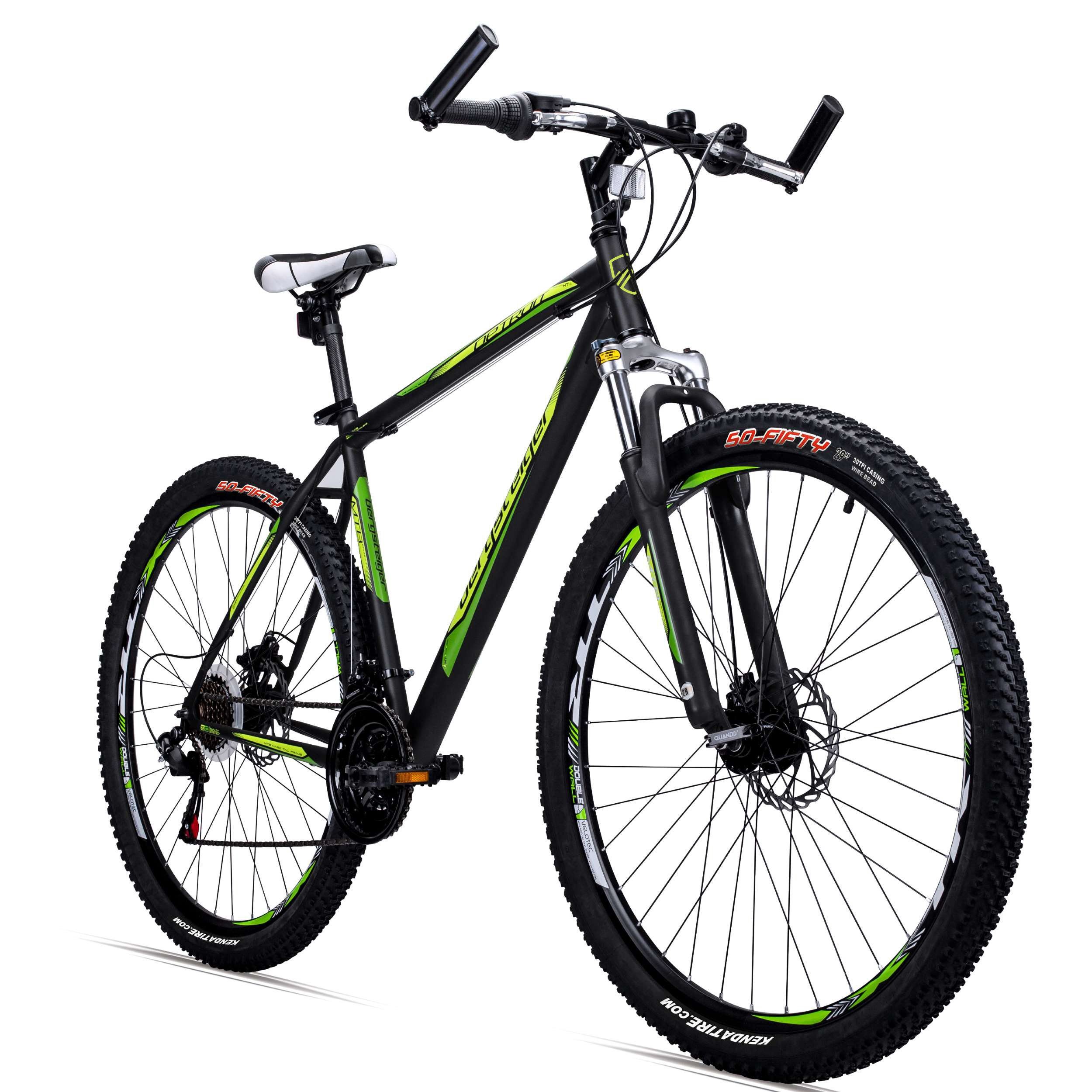 bergsteiger Mountainbike Detroit 29 Zoll Mountainbike, geeignet ab 170 cm, 21 Gang Shimano Tourney RD-TZ50 Schaltwerk, Kettenschaltung Schwarz | Hardtail