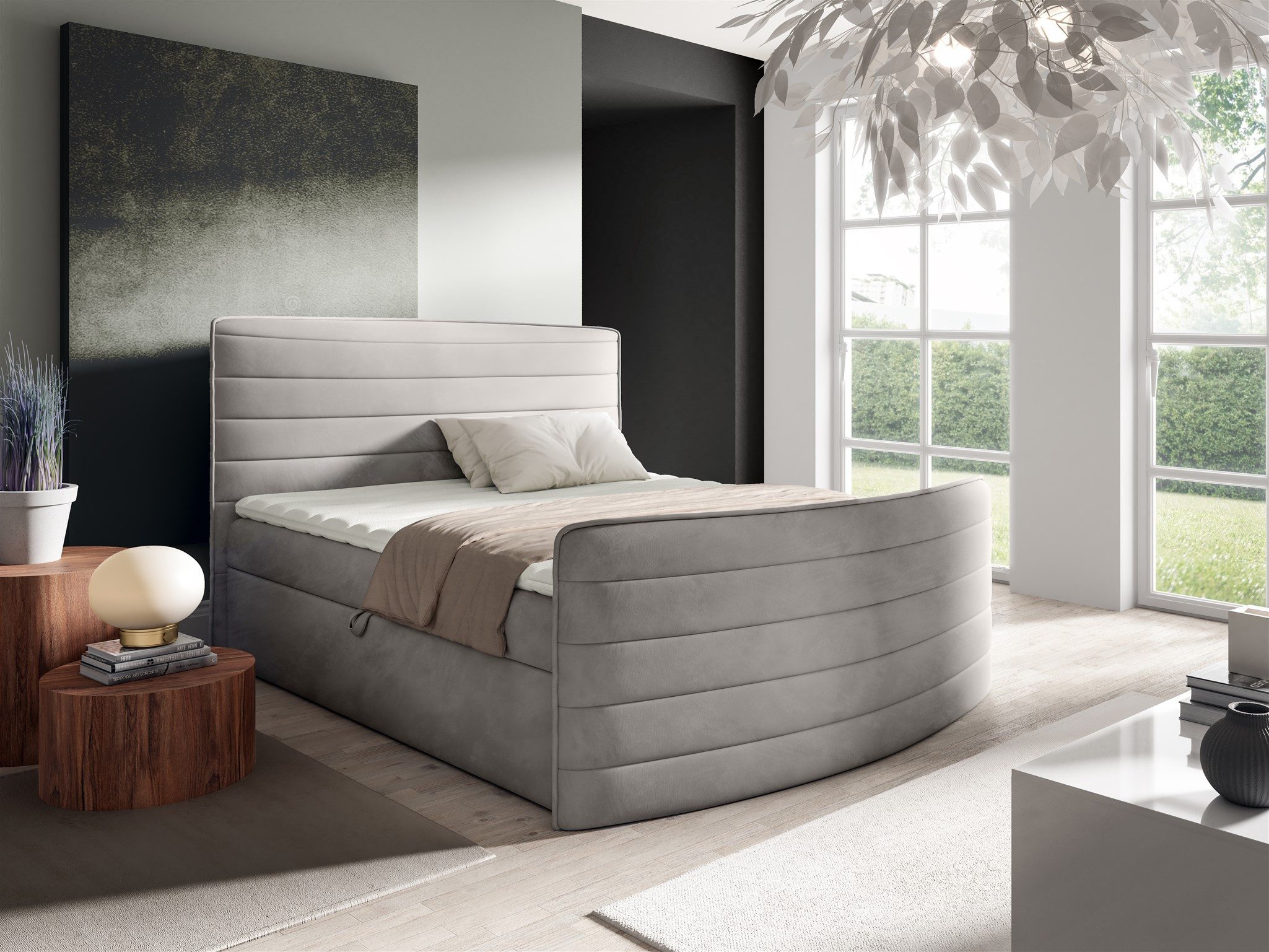 Fun Möbel Boxbett Schlafzimmerbett AMBRA in Stoff Elisa Velvet (inkl. Topper), inkl. Bettkästen
