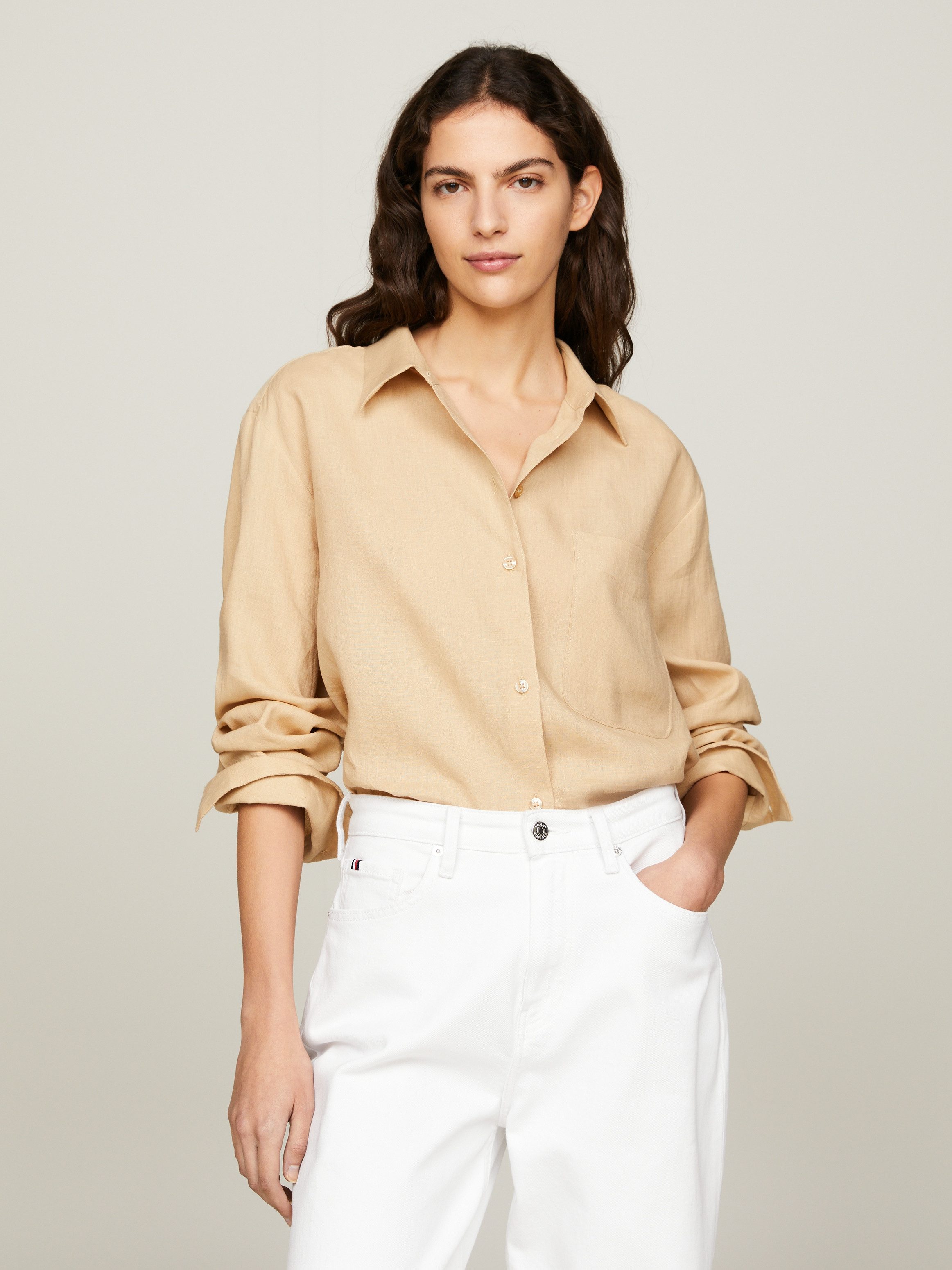 Tommy Hilfiger Hemdbluse LINEN EASY FIT LS SHIRT mit Brusttasche