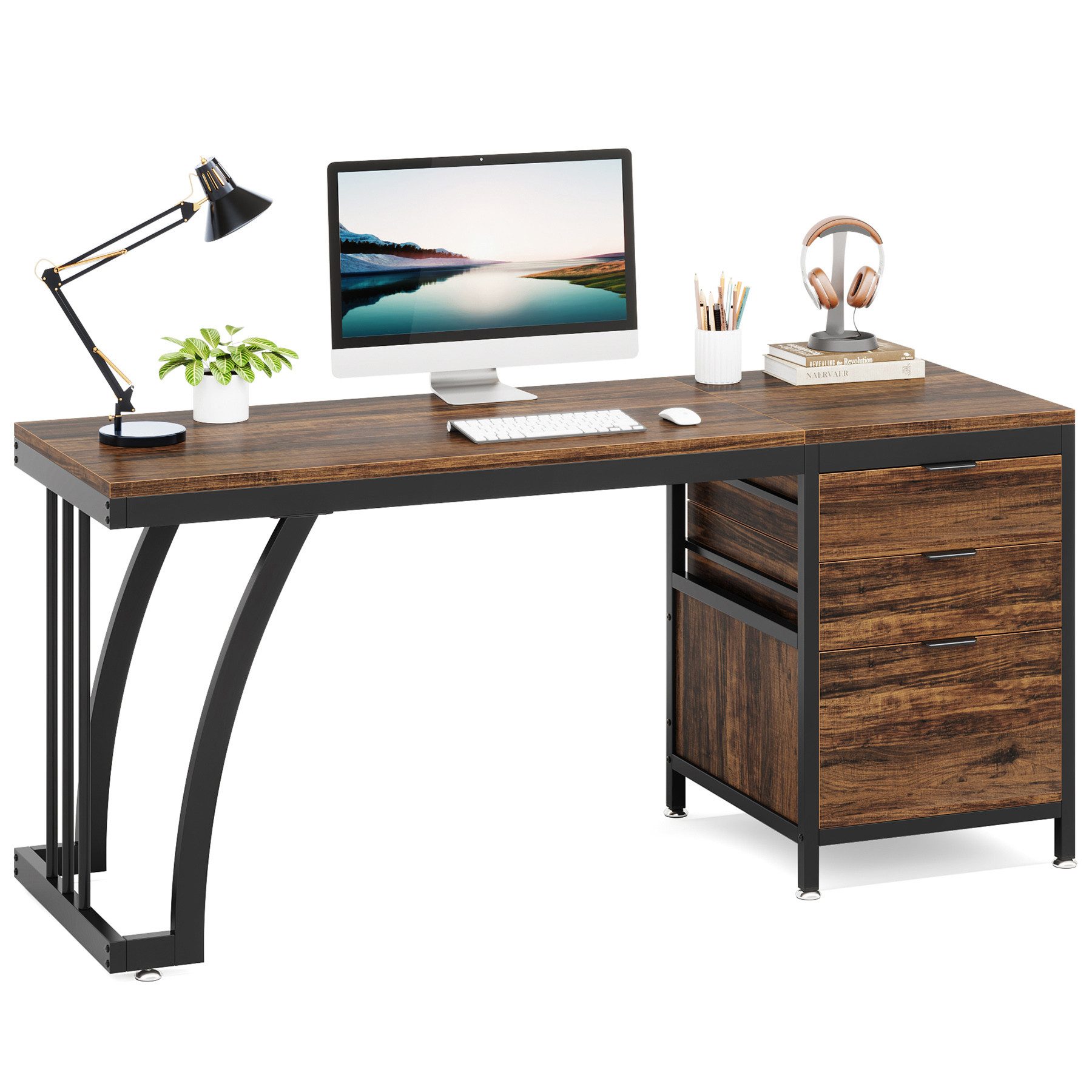 Tribesigns Computertisch mit 3 Schubladen, Home Office Schreibtische mit Schubladenschrank
