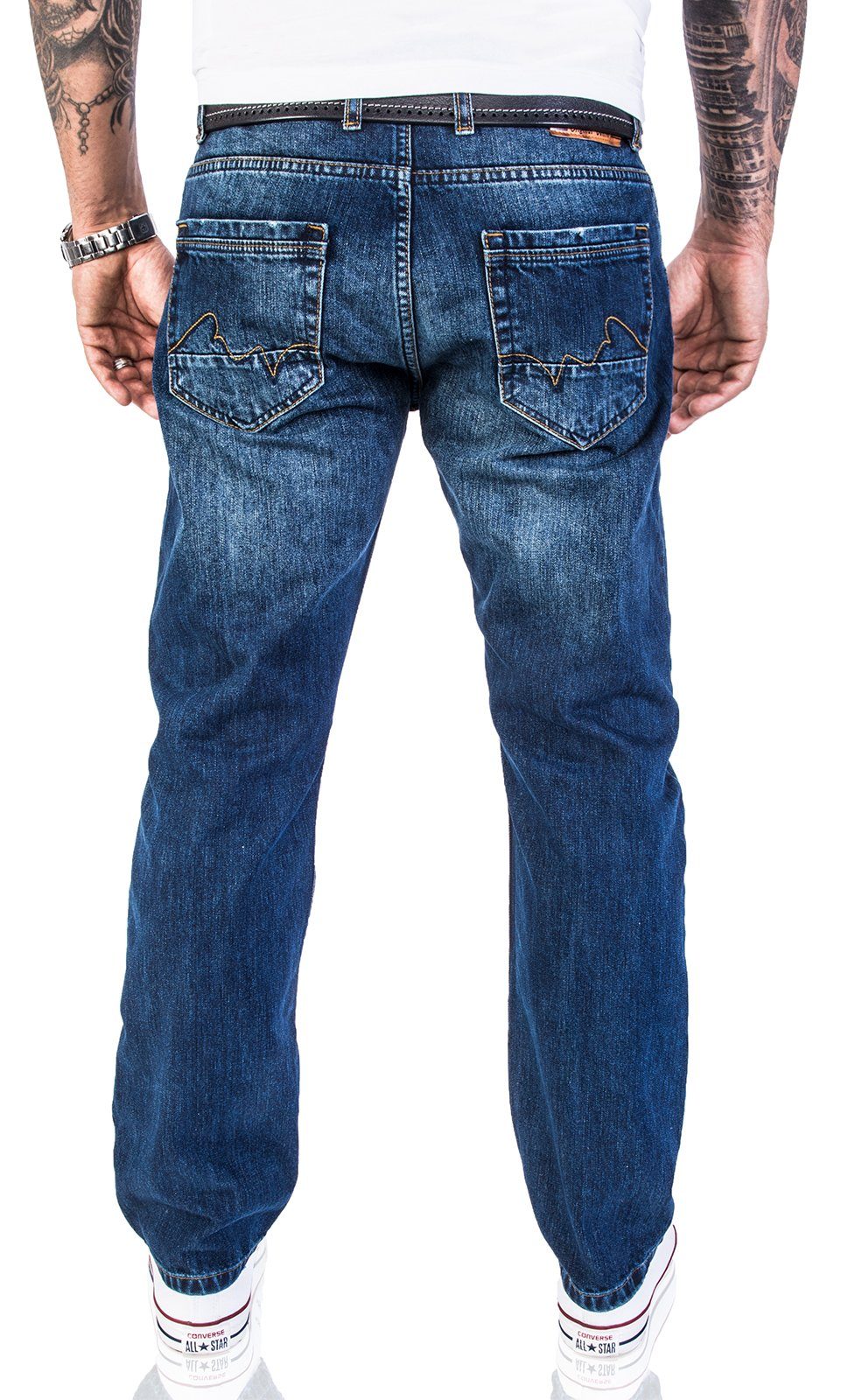 RC-2140 Herren Dunkelblau Straight-Jeans Rock Creek Stonewashed Jeans