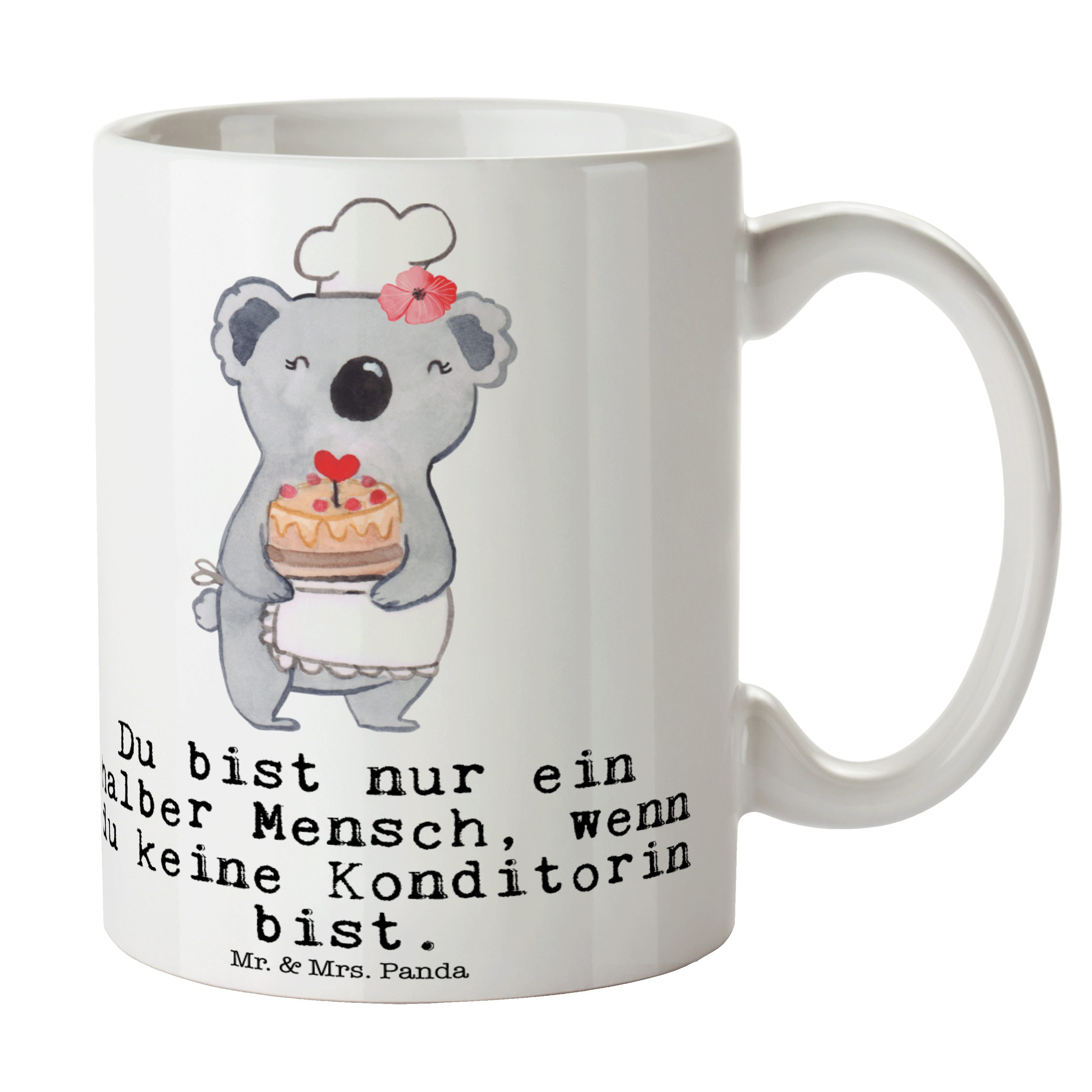 Confiseuri, - Konditorin Herz Keramik - Kollegin, Mrs. & Panda mit Geschenk, Abschied, Mr. Tasse Weiß