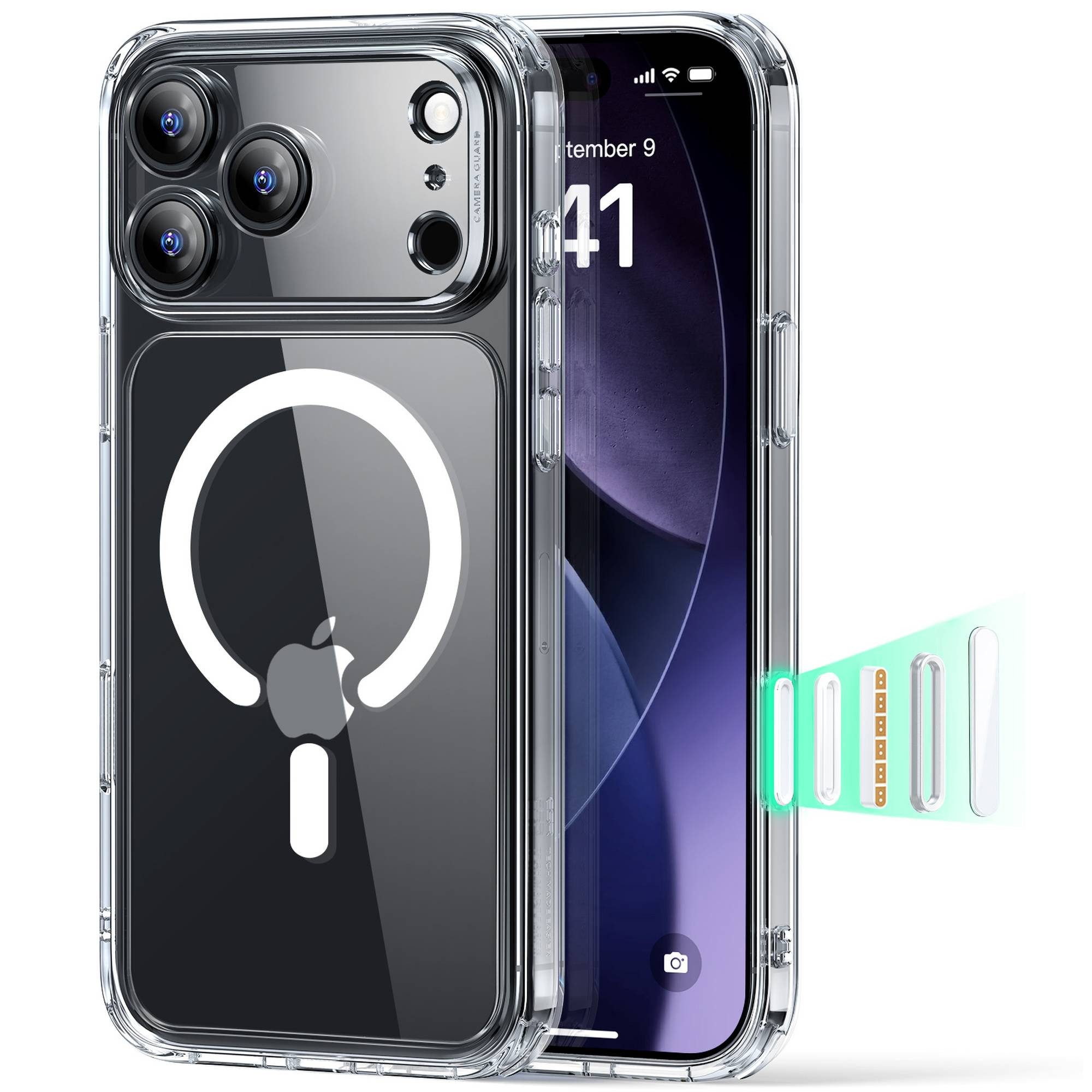 ESR Handyhülle Classic Hybrid HaloLock Case für iPhone 17 Pro Max, Kamerasteuerung Taste, 3,3m Fallschutz, 1,5kg Magnetkraft