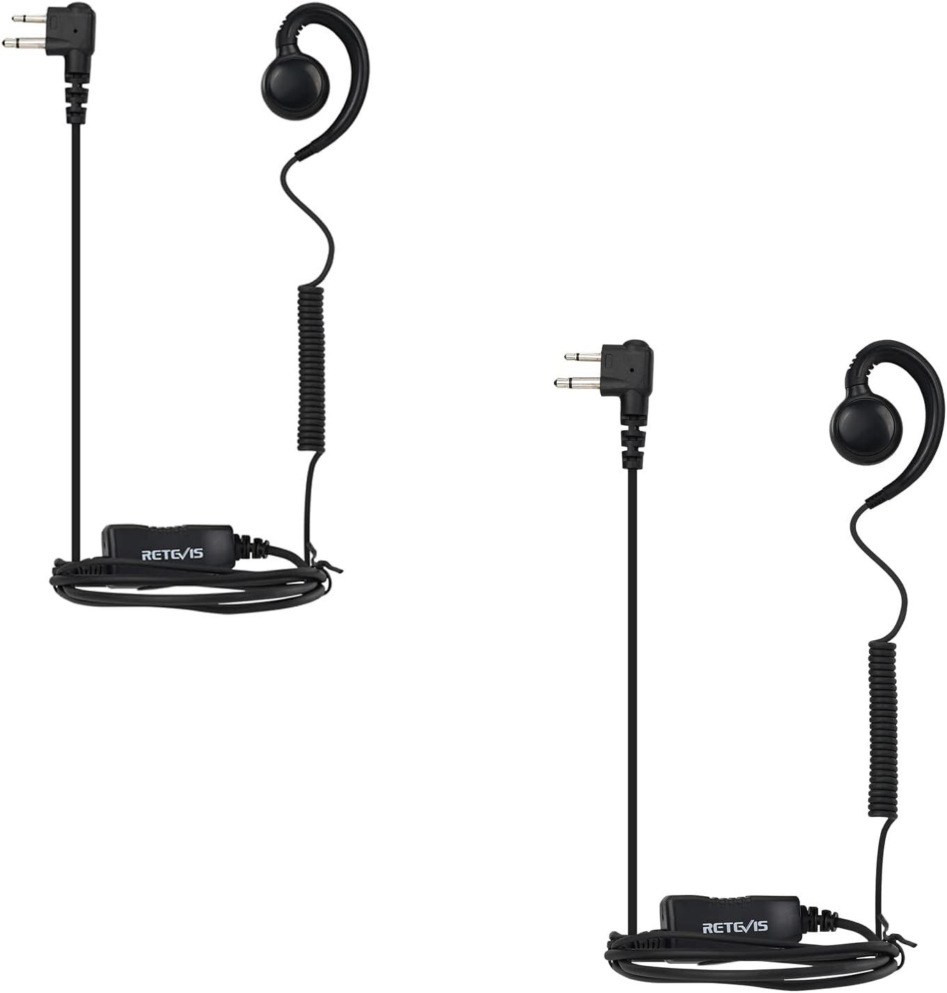 Retevis Walkie Talkie Funk-Headset mit Mikrofon, 2-poliger Einziehbarer Spulenhörer(2 Stück), Kopfhörer, Kompatibel mit Motorola CP040 GP2000 HYTTC500 Usw C-Form