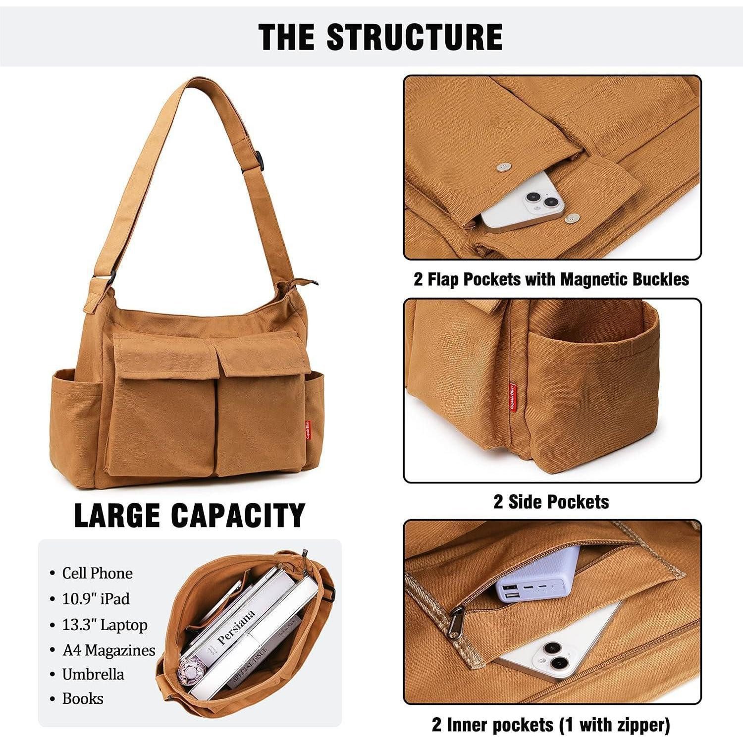 LuxusKollektion Messenger Bag Canvas Messenger Bag Umhängetasche Crossbody Schulter Tote Hobo Bag