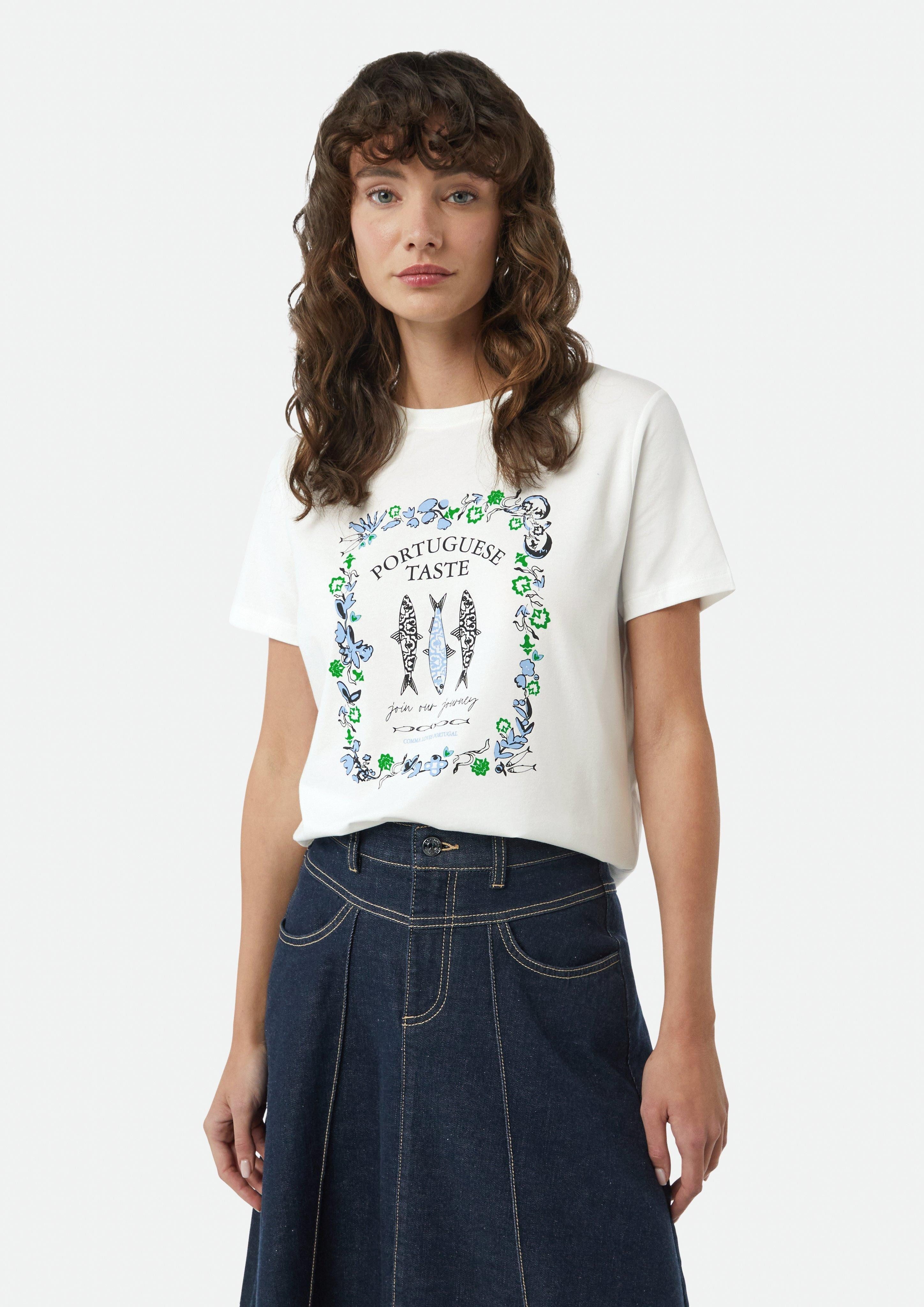 Comma Kurzarmshirt T-Shirt aus Baumwollmix mit günstig online kaufen