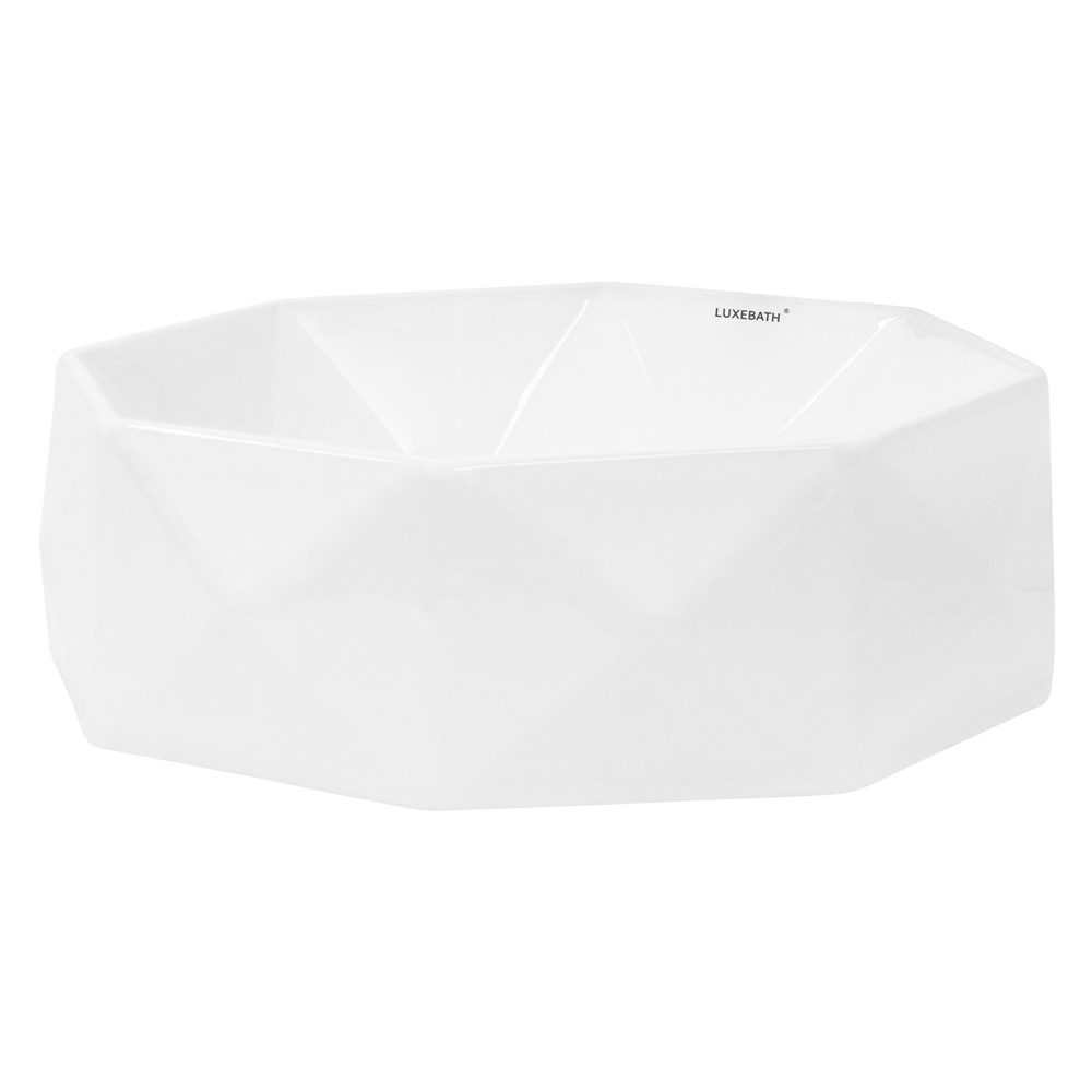 LuxeBath Раковины Aufsatzwaschbecken aus Keramik für Badezimmer Wasserfall Waschtisch, Aufsatzwaschtisch Handwaschbecken Weiß Ø 42x13,5 cm Rund für Gäste-WC