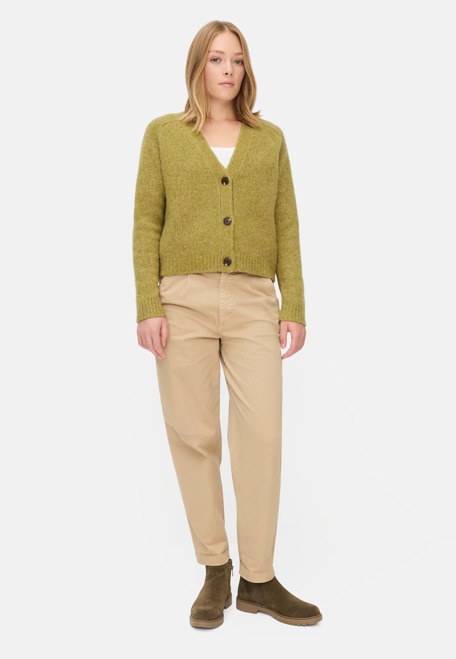 camel active Cardigan mit Raglanärmeln und Knopfverschluss Langarm Markenlabel