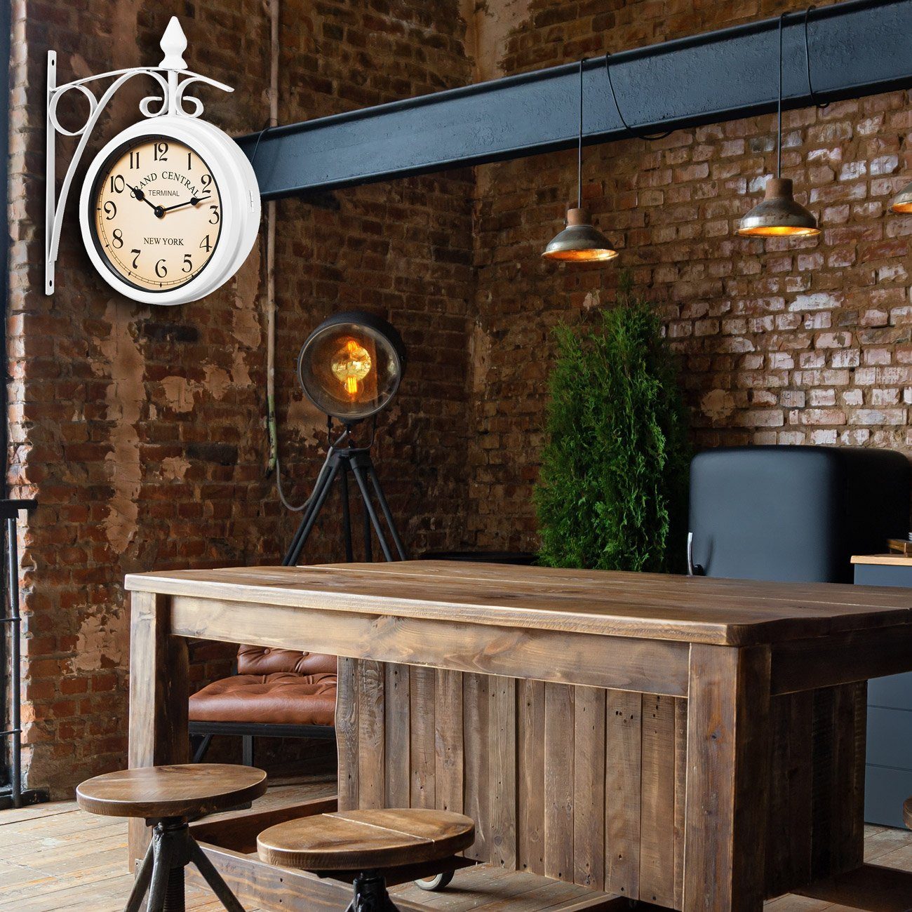 Deuba Wanduhr (Vintage Quarzuhrwerke Beidseitigem Ziffernblatt Doppelseitig günstig online kaufen