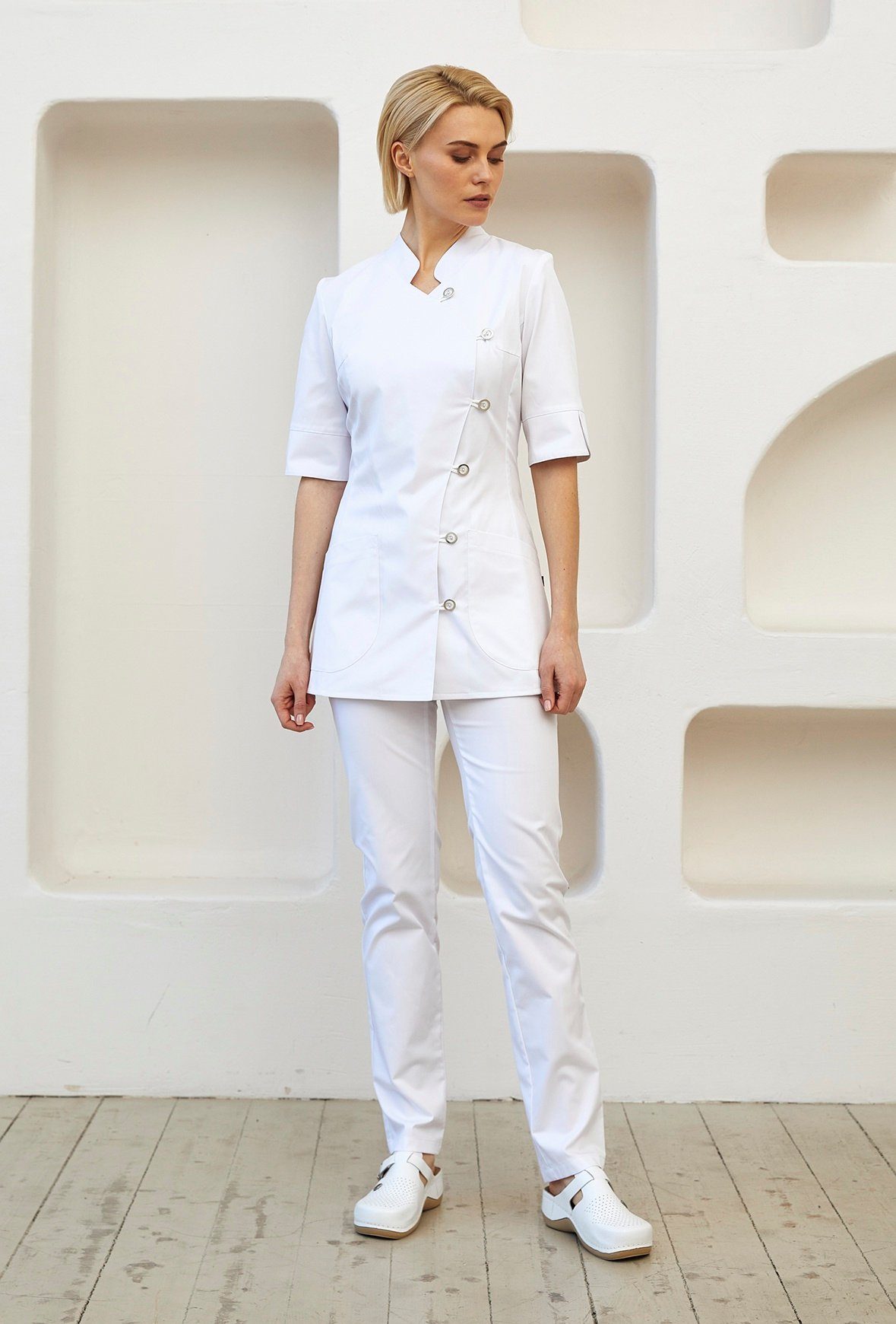 STM Company Kittelschürze mit asymmetrischem Rand, (1/5 Ärmel), Arbeitskleidung & Berufsbekleidung