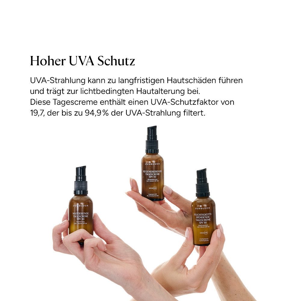 JUNGLÜCK Tagescreme Regenerierende Tagescreme SPF 50, 1-tlg., Antioxidative Feuchtigkeitspflege & Schutz für trockene und reife Haut