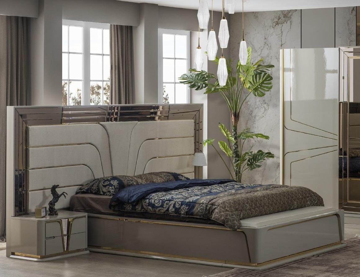 JVmoebel Schlafzimmer-Set, (3-St., Bett + 2x Nachttische), Modern Schlafzimmer Bett Nachttische Beige 3tlg