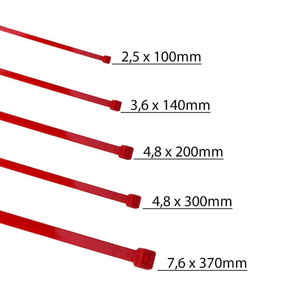 HORZEFIX Kabelbinder set rot lang uv beständig Universalbinder 2,5, 3,6, 4,8, 7,6 breit (Packung, 500-St., VPE= 5 x 100 Kabelbinder im Polybeutel) Temperaturbeständig/wetterfest