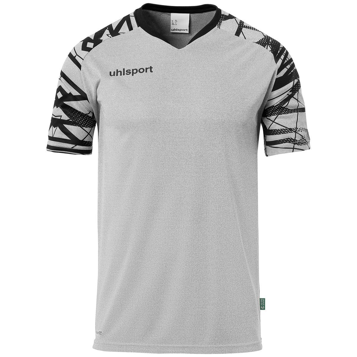 uhlsport Trainingsshirt uhlsport Trainings-T-Shirt GOAL atmungsaktiv grau dark melange/schwarz TRIKOT KURZARM 25