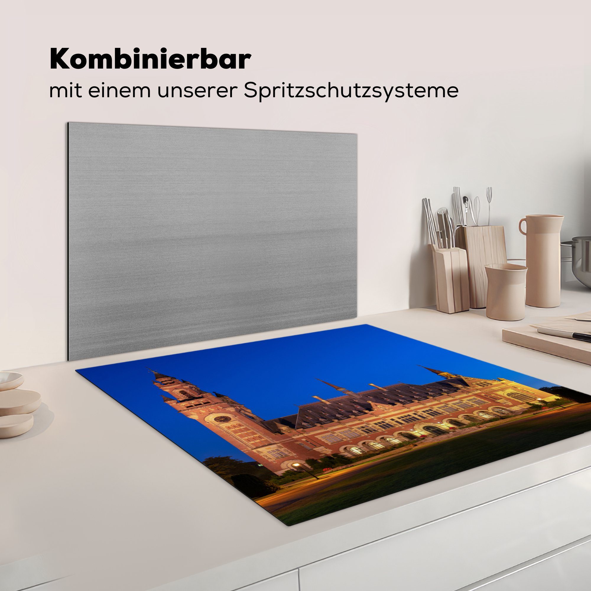 - küche Arbeitsplatte MuchoWow 78x78 Vinyl, cm, für tlg), Herdblende-/Abdeckplatte Niederlande Den - Nacht, (1 Ceranfeldabdeckung, Haag