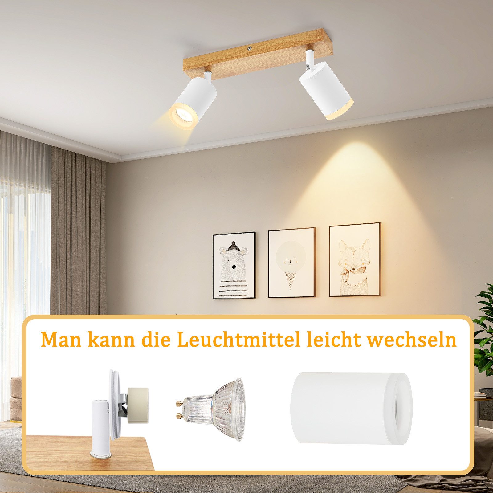 Nettlife Deckenstrahler Schwarz/Weiß GU10 Holz Vintage Deckenspots Küchenla günstig online kaufen