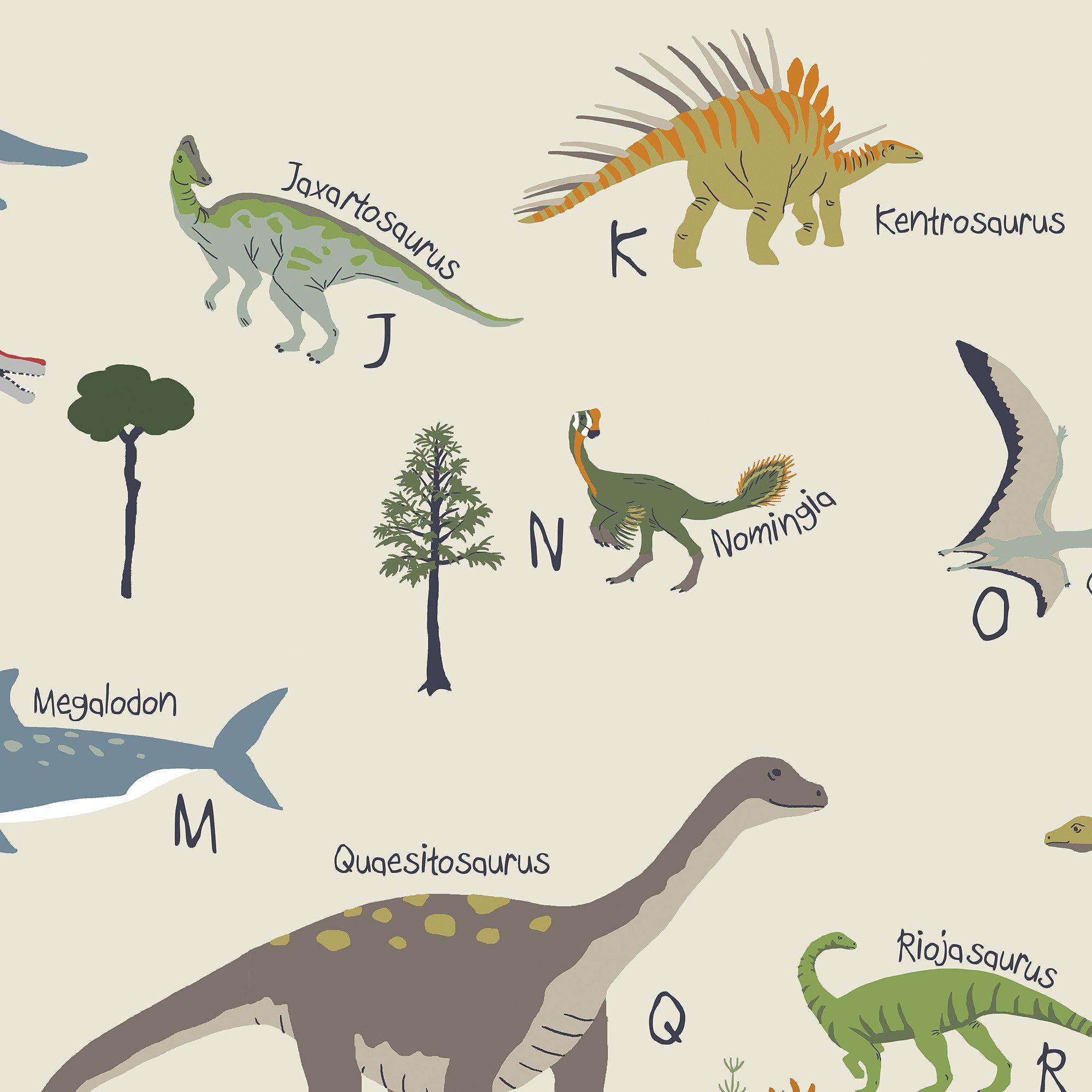 Designforlittleones Poster Dinosaurier ABC Poster, 50 x 70 cm groß, Lernposter