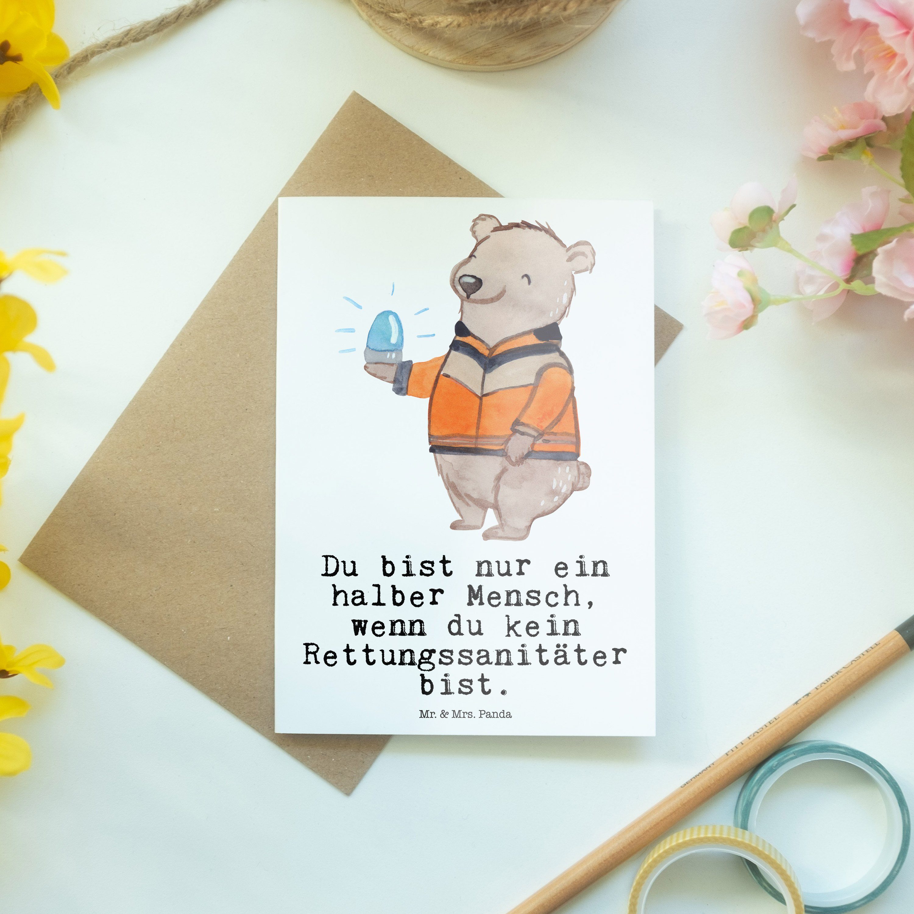 Mr. & Mrs. Herz - mit Panda Grußkarte Karte - Rettungssanitäter Weiß Geschenk, Glückwunschkarte