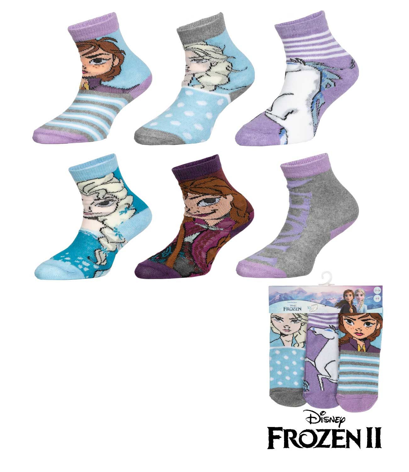 Disney Frozen Feinsocken 6x Anna+Elsa Die Eiskönigin Strümpfe Kindersocken 23/26 27/30 31/34