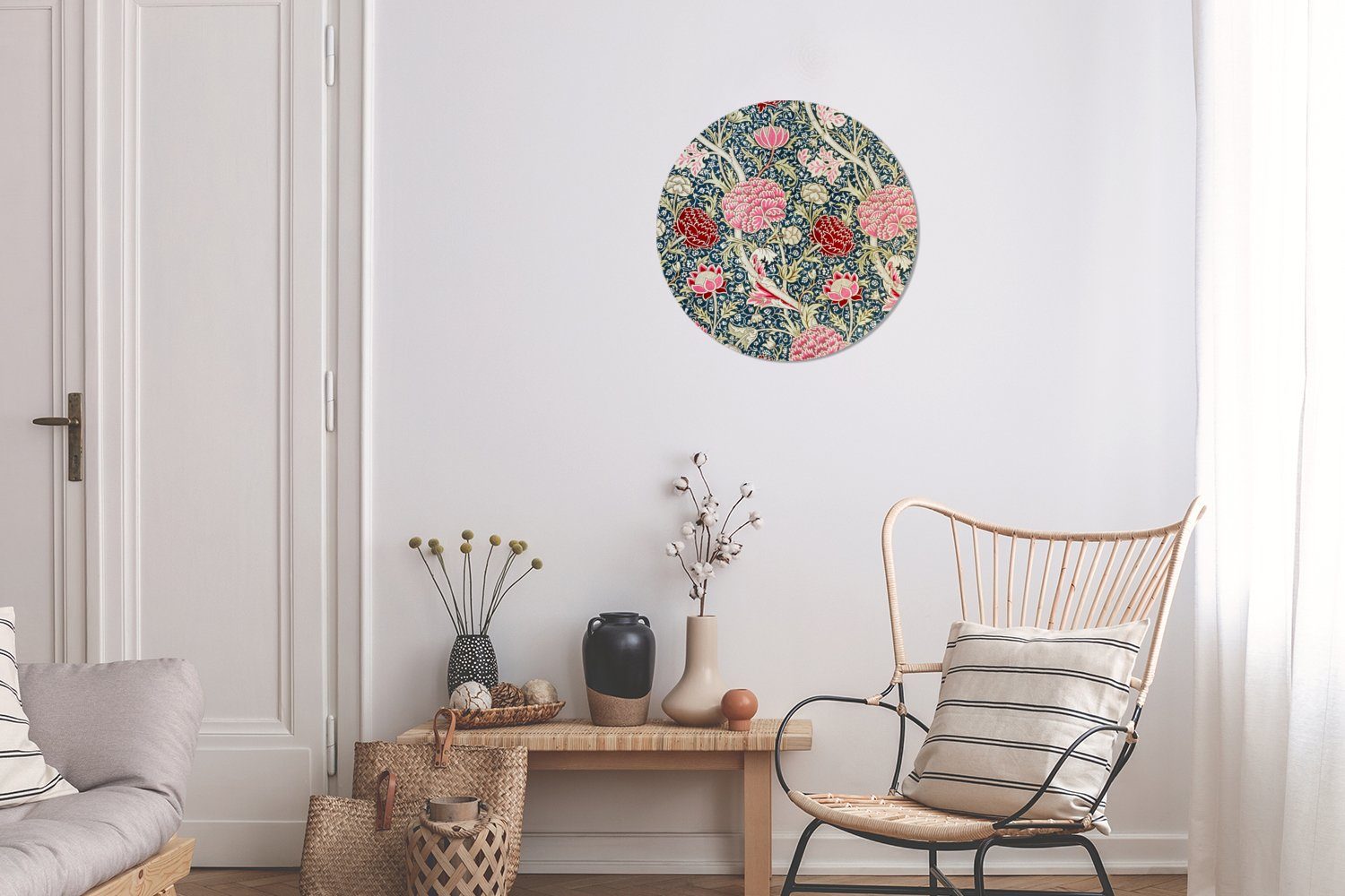 Blumen - Forex, (1 MuchoWow Rundes - Wohnzimmer, Wanddekoration St), Rot 30x30 Gemälde cm - Kreis Wandbild, Weihnachten Rosa,