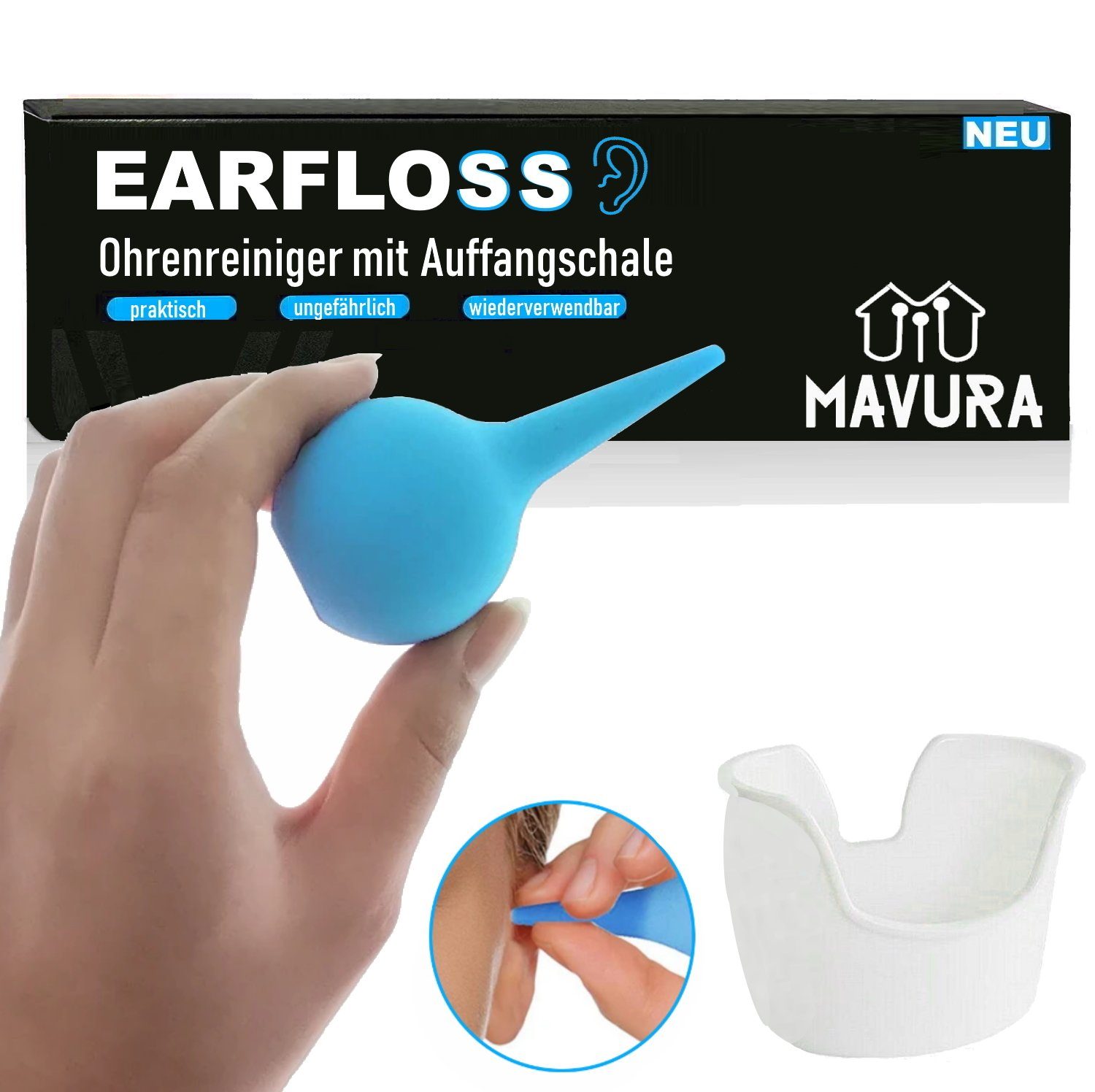 Ohrenreiniger EARFLOSS Premium Ohrenspülung Set Ohrenspritze Ohrenreiniger