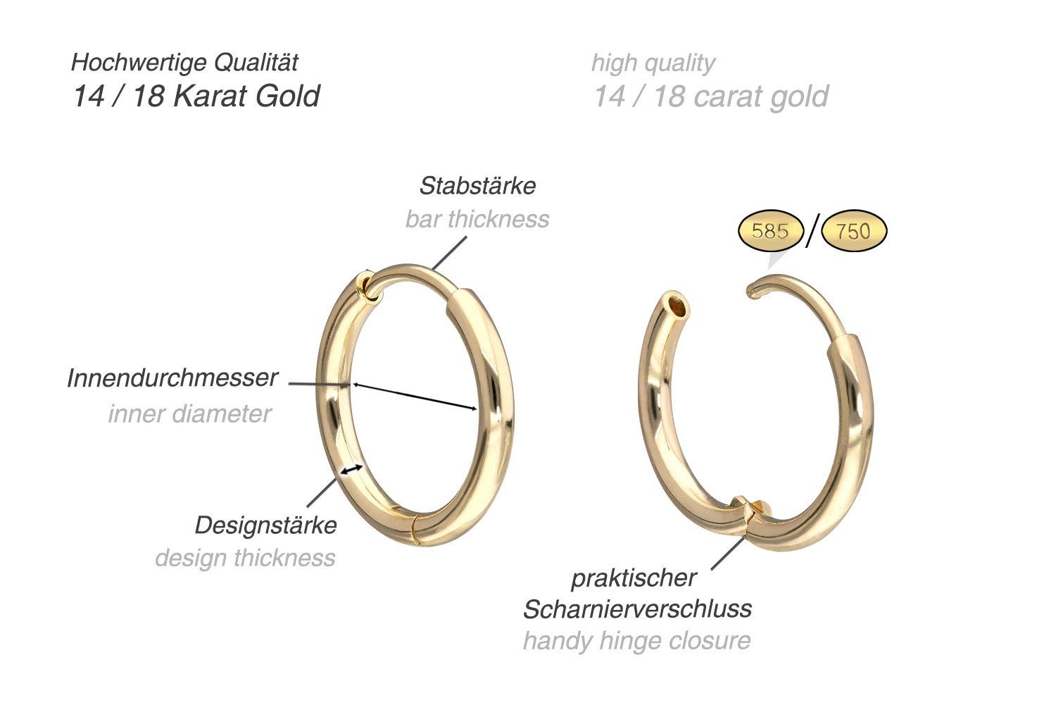 FILANGO Paar Creolen 14/18 Karat Gold Ohrclicker Creolen (Creolen, 1-tlg)