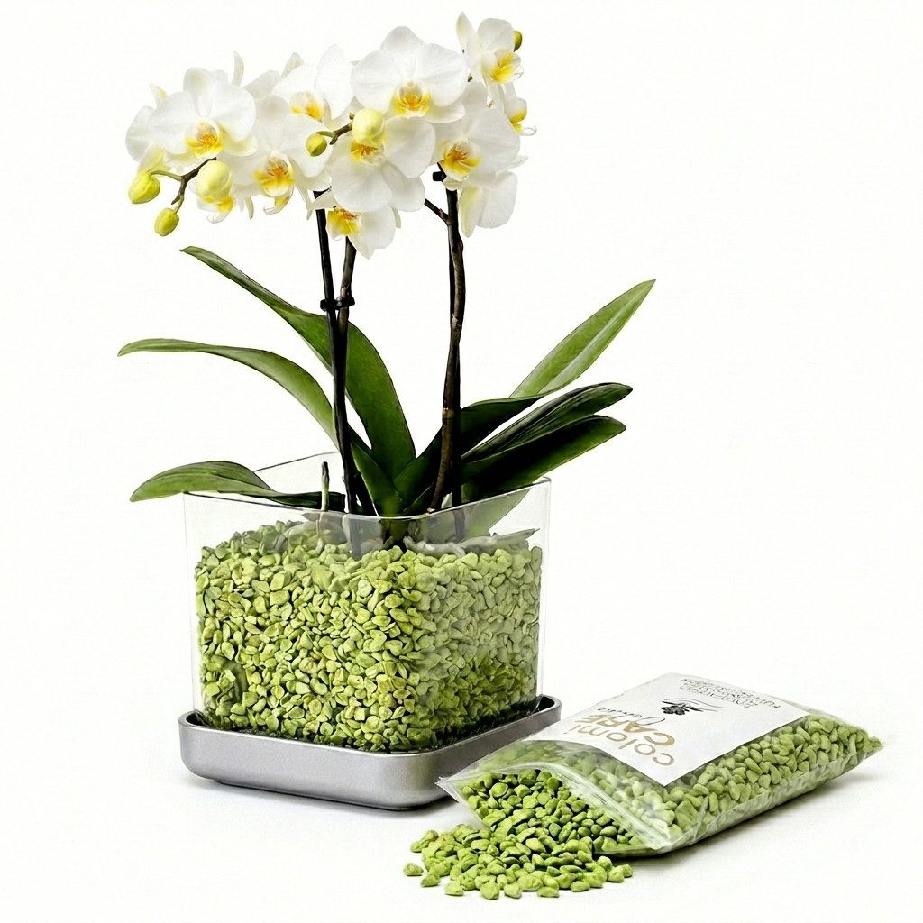 colomi Blumentopf ColomiCare Orchideentopf transparent + 1 L Orchideengranulat – Set (Spar-Set, 1x Orchideentopf 1x 1Liter Orchideengranulat)