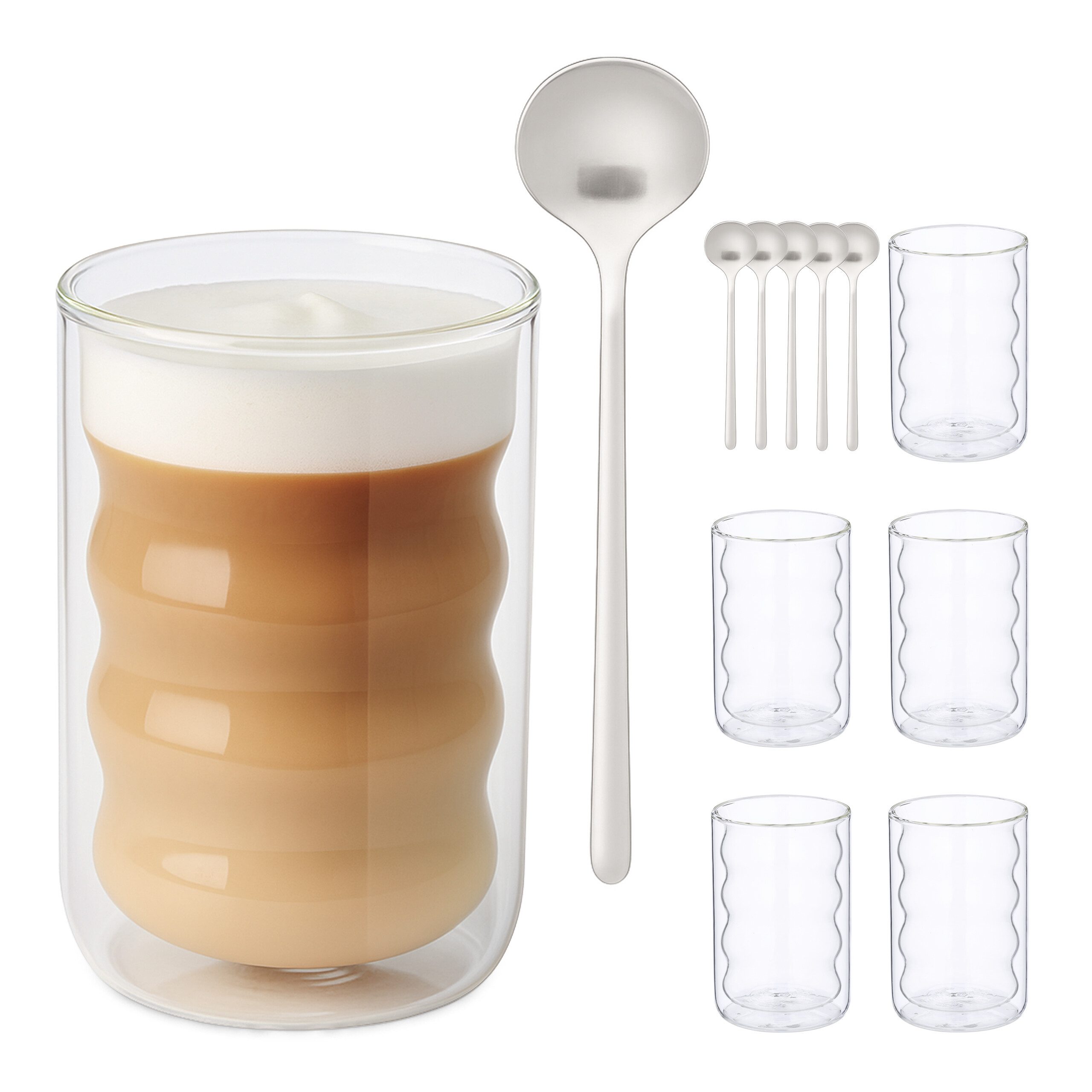 relaxdays Gläser-Set Latte Macchiato Gläser mit Löffel, 6-tlg., Glas, 6er Pack
