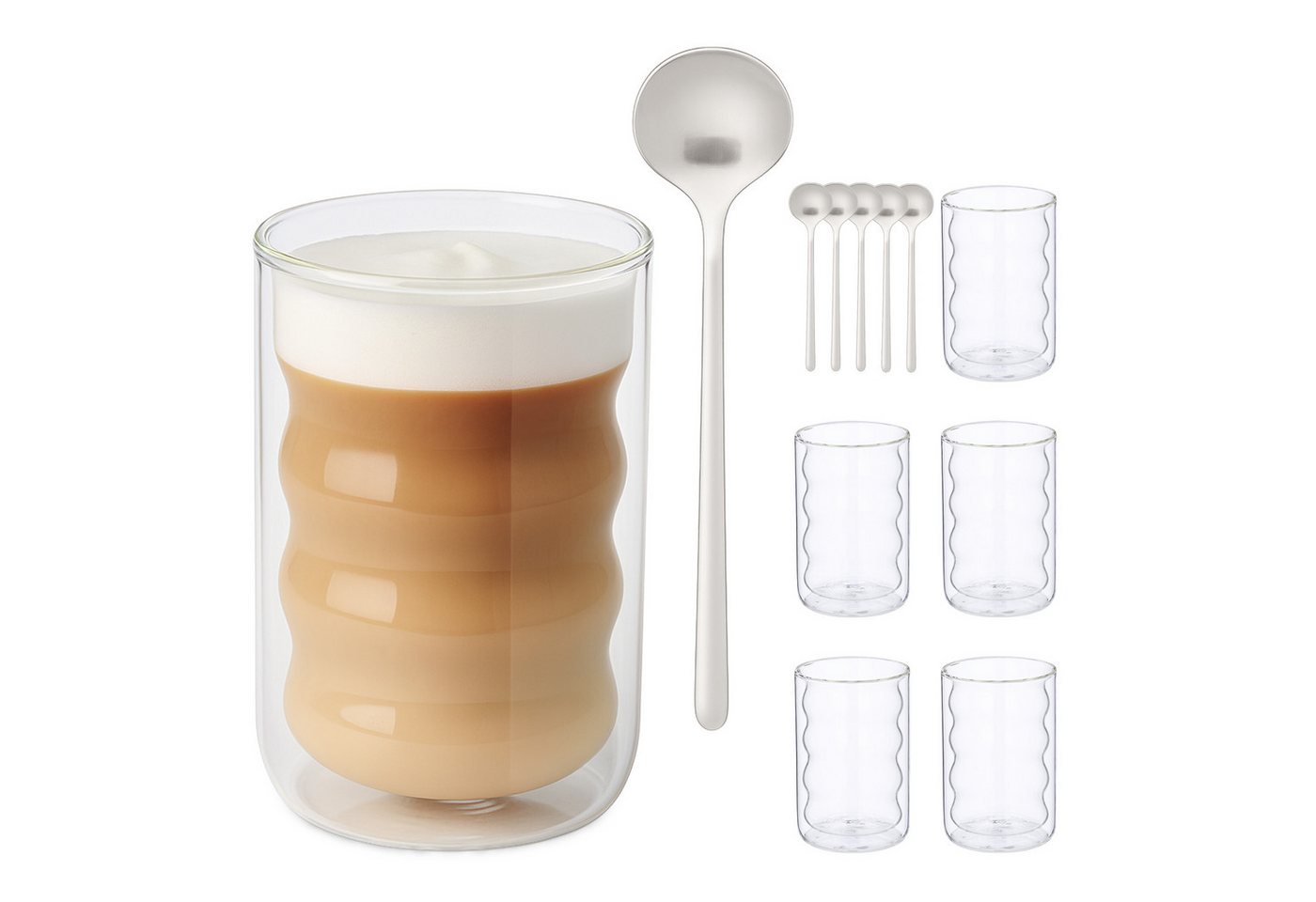 relaxdays Gläser-Set Latte Macchiato Gläser mit Löffel, 6-tlg., Glas, 6er Pack