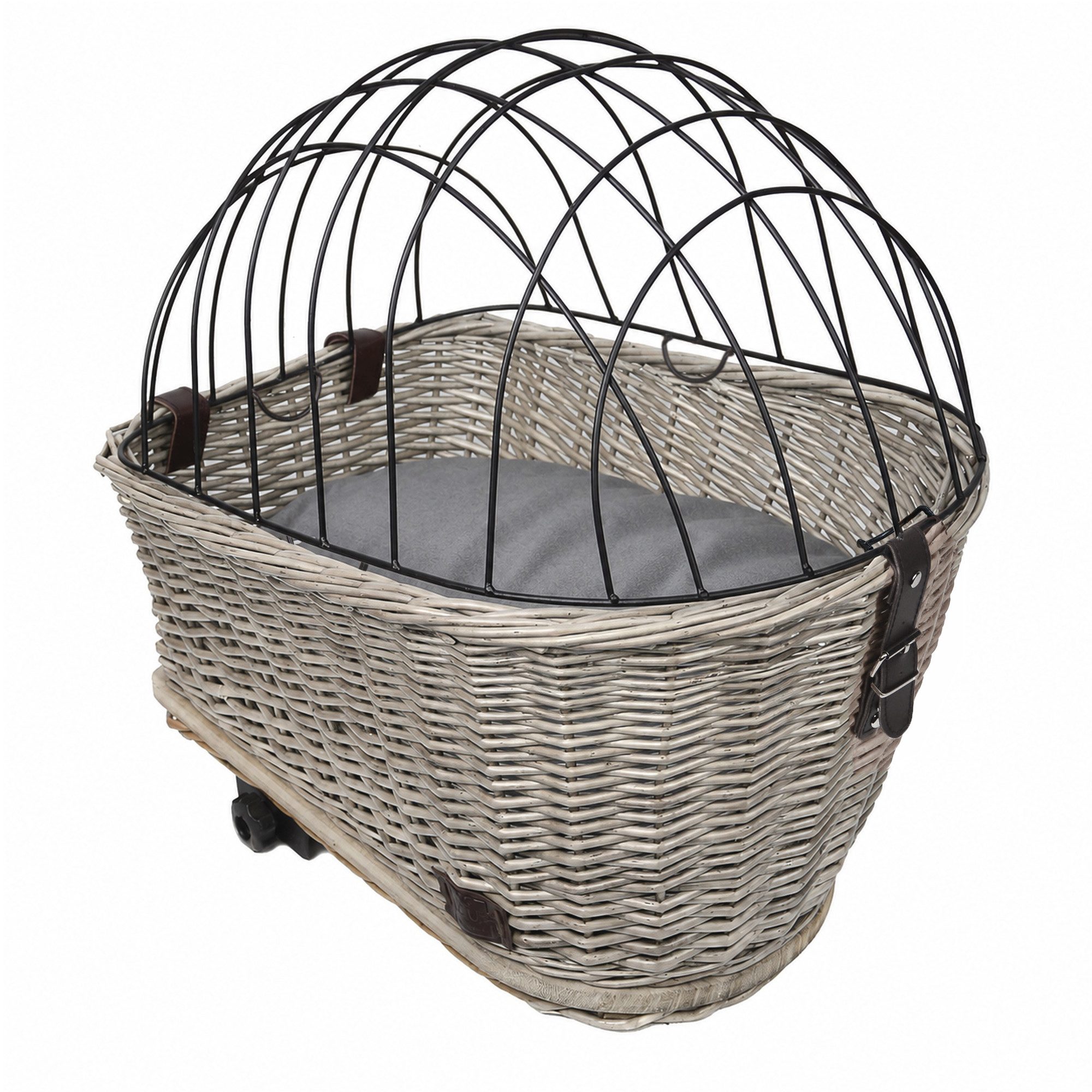 UNUS GARDEN Fahrradkorb Hundefahrradkorb Weide (47x34x29cm (LxBxH), Gitterabdeckung, waschbares Kissen und Schutzriemen