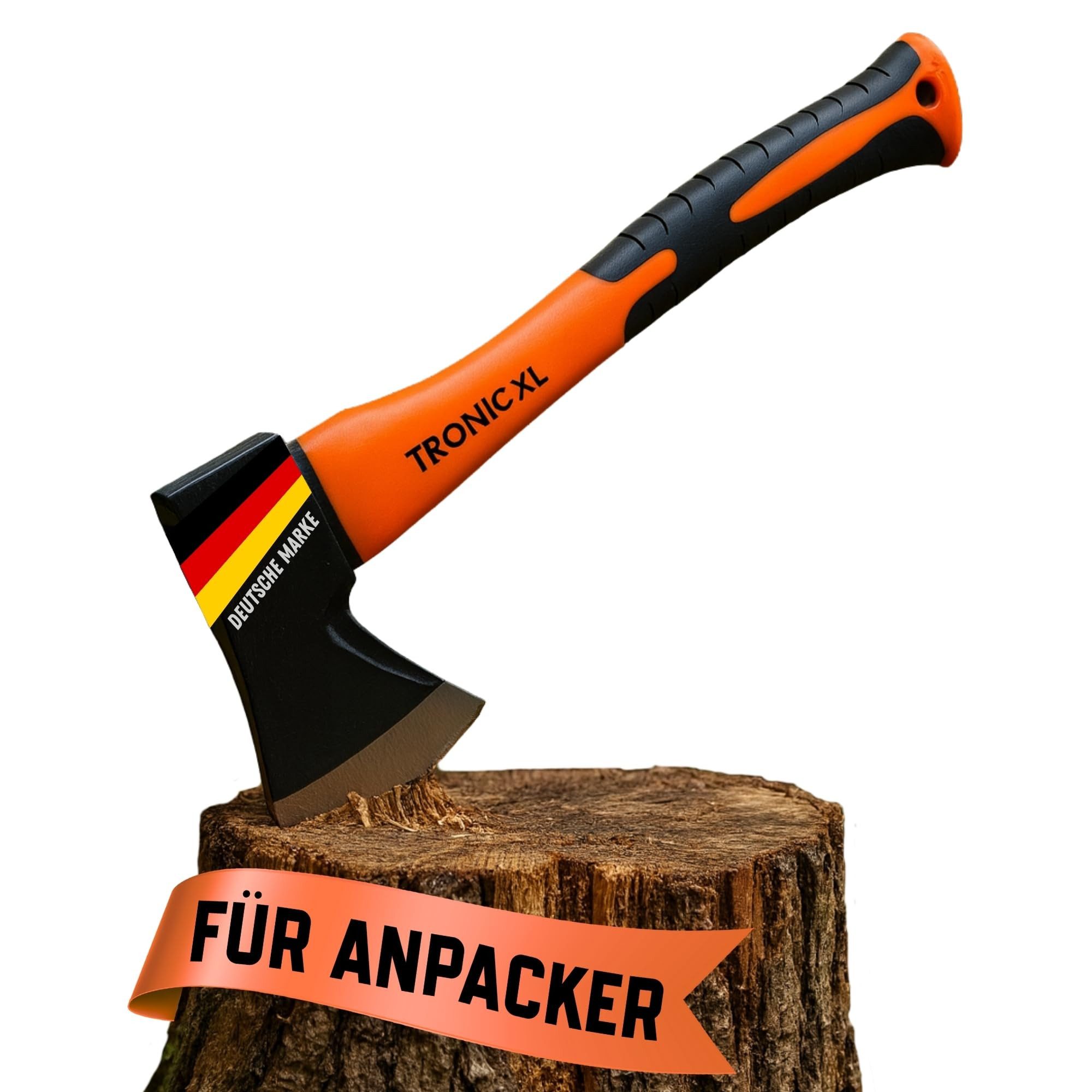 TronicXL Universalaxt Kleine Axt Spaltaxt klein Beil Karbon Stahl 600g Fiberglas Stiel Holz, 36 cm Длина, (Profi Forst, 1-St., Universalaxt), Brennholz Universal zum spalten