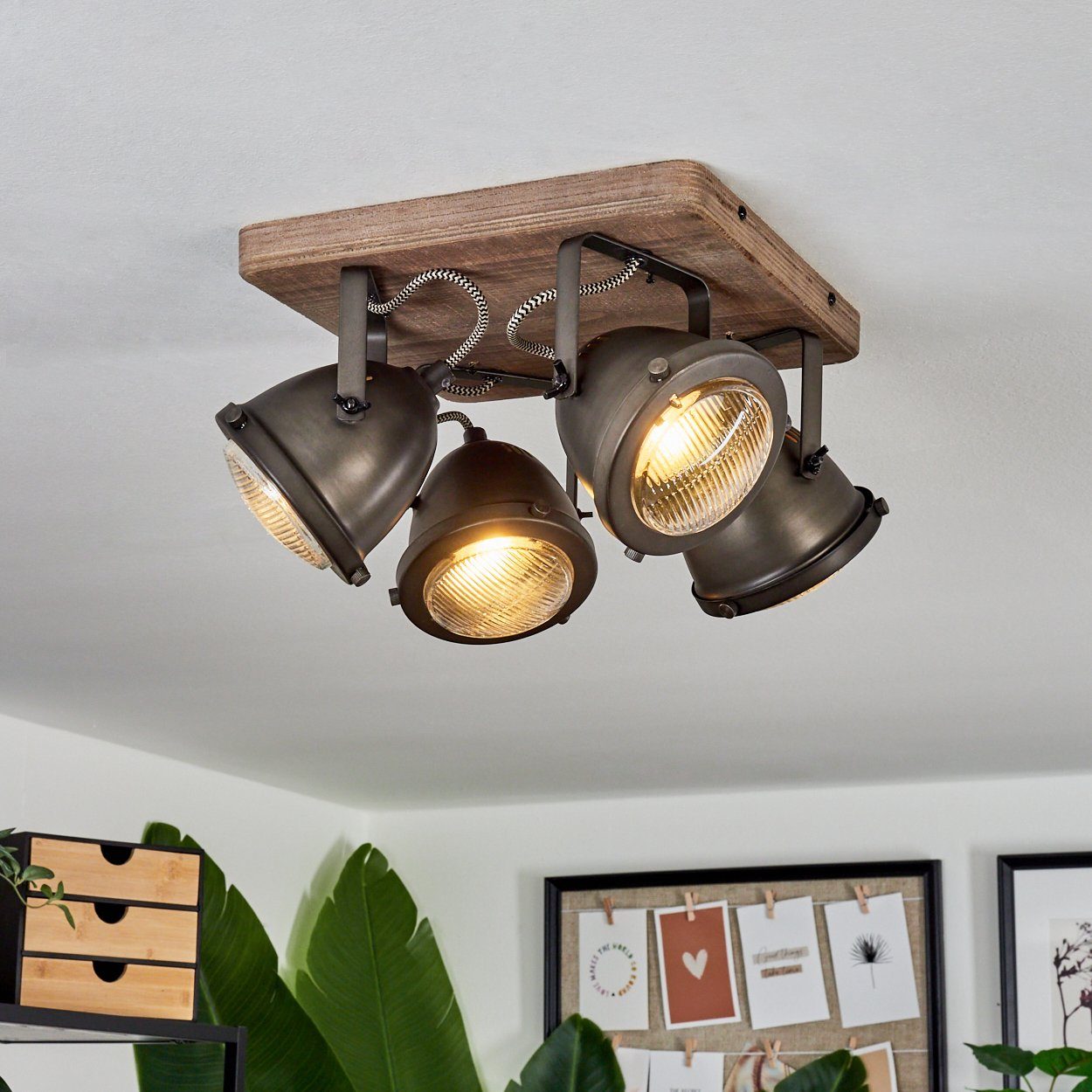 Retro-Design ohne Leuchtmittel, in im Lampenschirm Deckenleuchte dreh-/schwenkbar, aus dimmbare Braun, hofstein »Gavi« Metall/Holz 4xGU10, Spot Deckenlampe