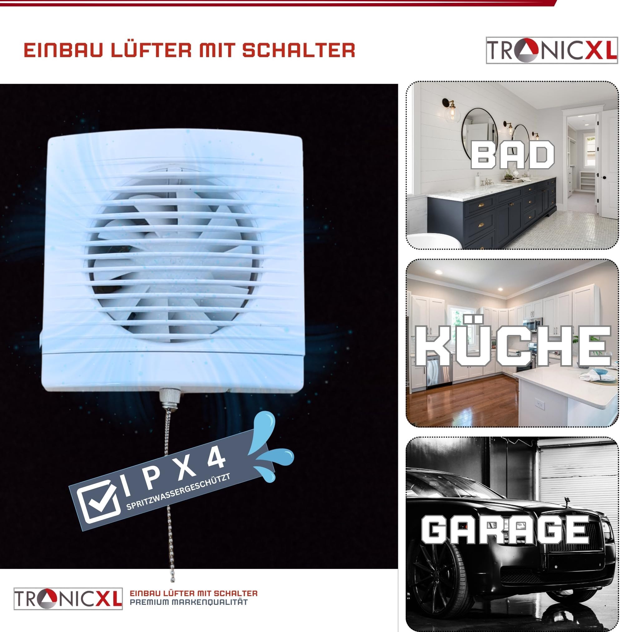 TronicXL Badlüfter mit 100mm Anschluss für flexible Rohrmontage