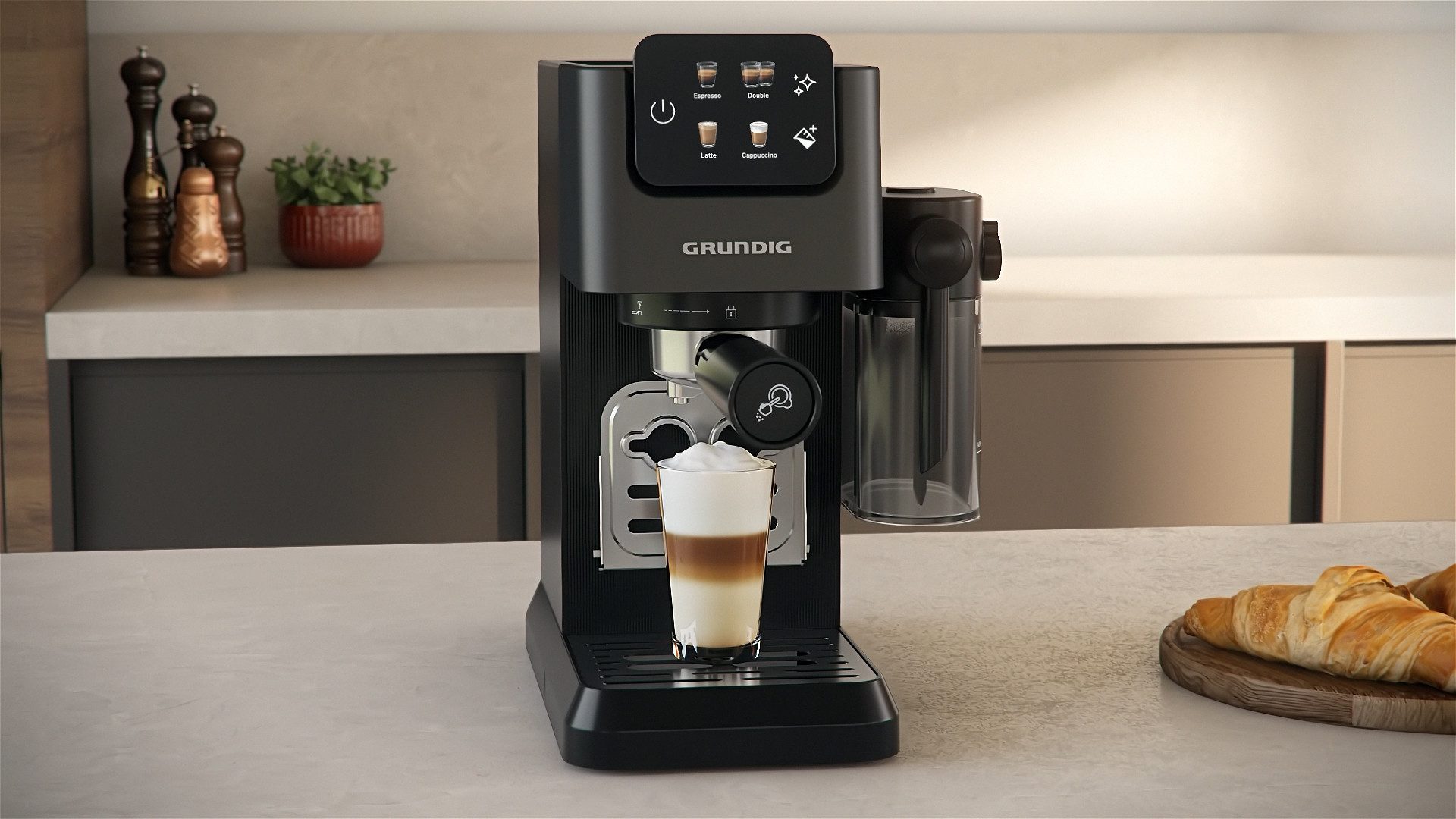 Grundig Siebträgermaschine KSM 6430, mit integriertem Milchbehälter, geeignet für Kaffeepads und Kapseln