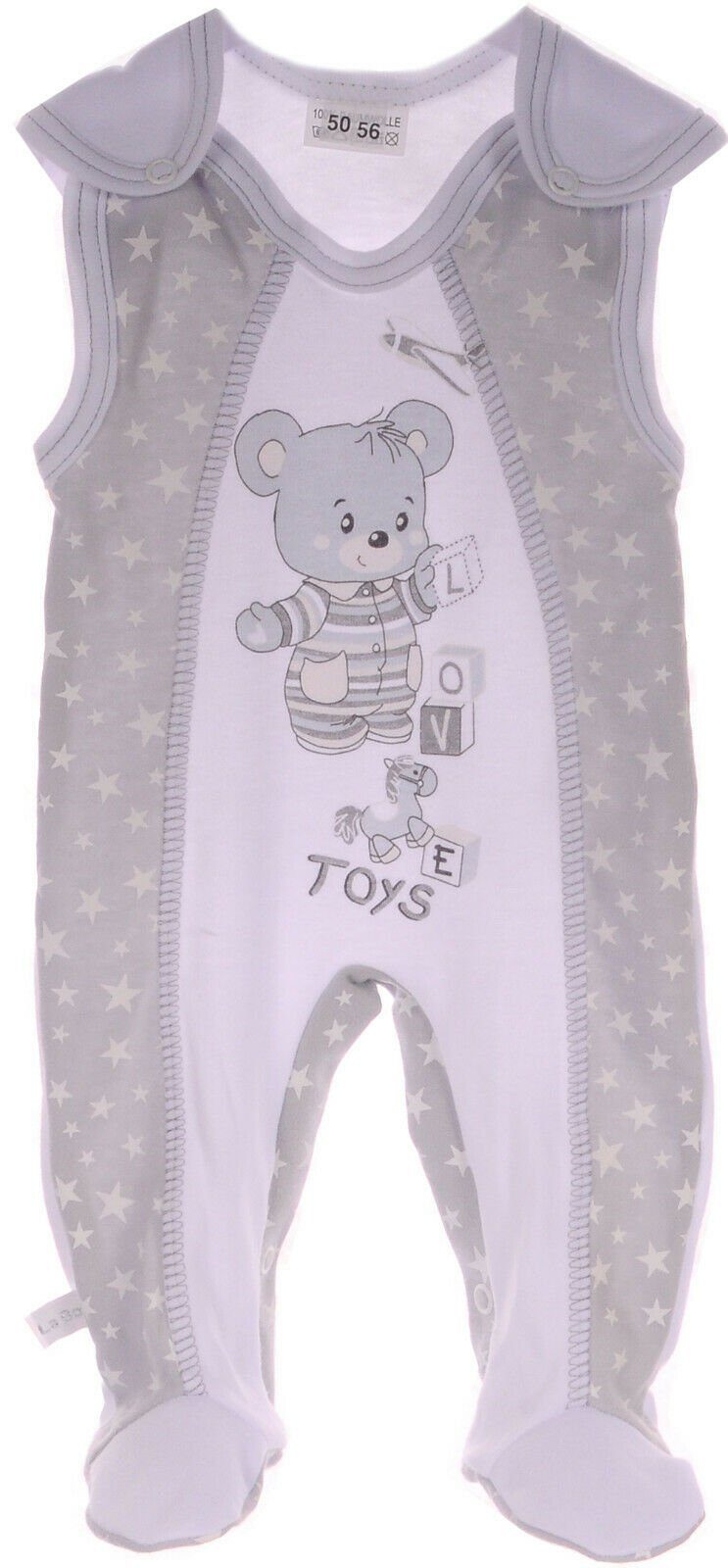 La Bortini Ползунки Ползункиhose ärmellos für Babys Einteiler in Grau mit Sternchen aus reiner Buamwolle, mit Bären-Aufdruck, 44 50 56 62 68 74 80