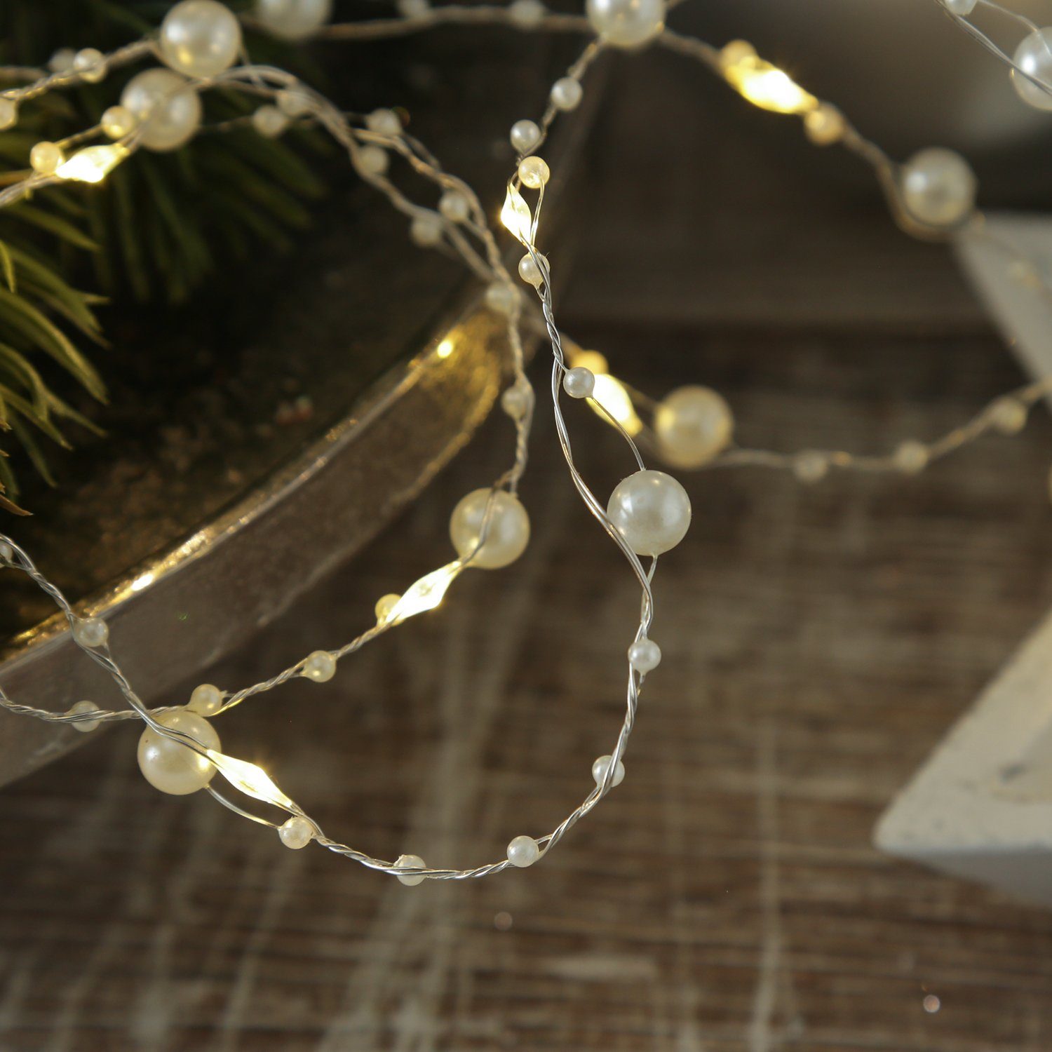 biegsamer Dekolichterkette 20 20-flammig weiße Perlen LED Draht, warmweiße 1,9m LED-Lichterkette MARELIDA