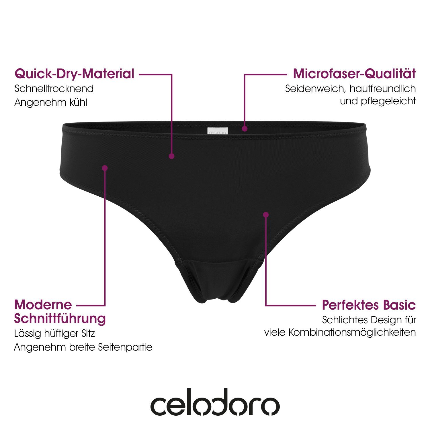 celodoro Tanga Damen String Tanga (6er Pack) Mini-Slips Quick Dry-Faser