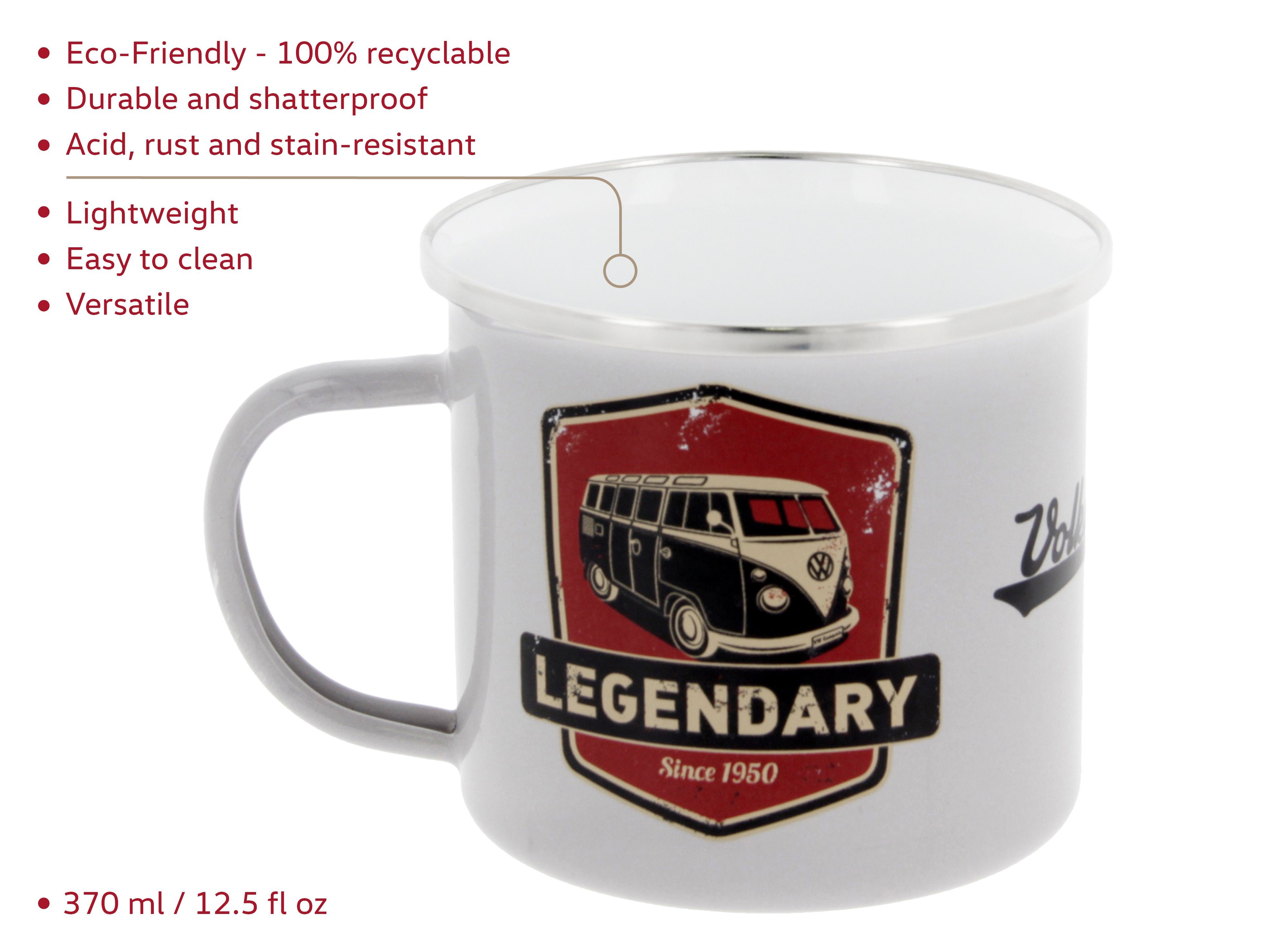 & verschiedenen Bus Tasse T1 Outdoor Stahlblech, Volkswagen und VW für BRISA Kaffee-Tee-Tasse-Becher-Haferl, Logo/Hellgrau Collection Große Farben Vintage Emaille by Camping Designs in