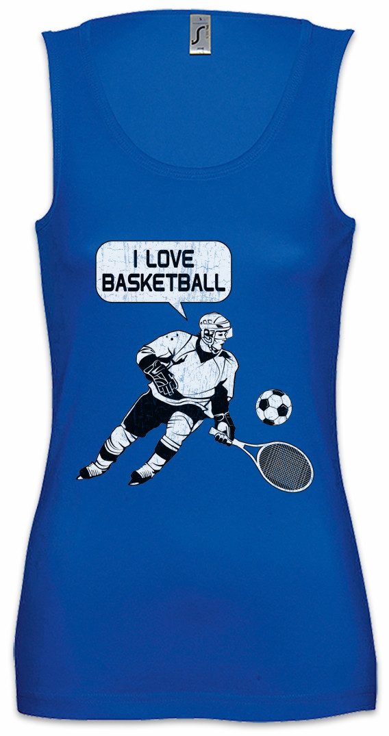 Urban Backwoods Tanktop I Love Basketball Ärmelloses Damen T-Shirt Tennis Ice Hockey Eishockey Fußball Fasching Karneval Sport