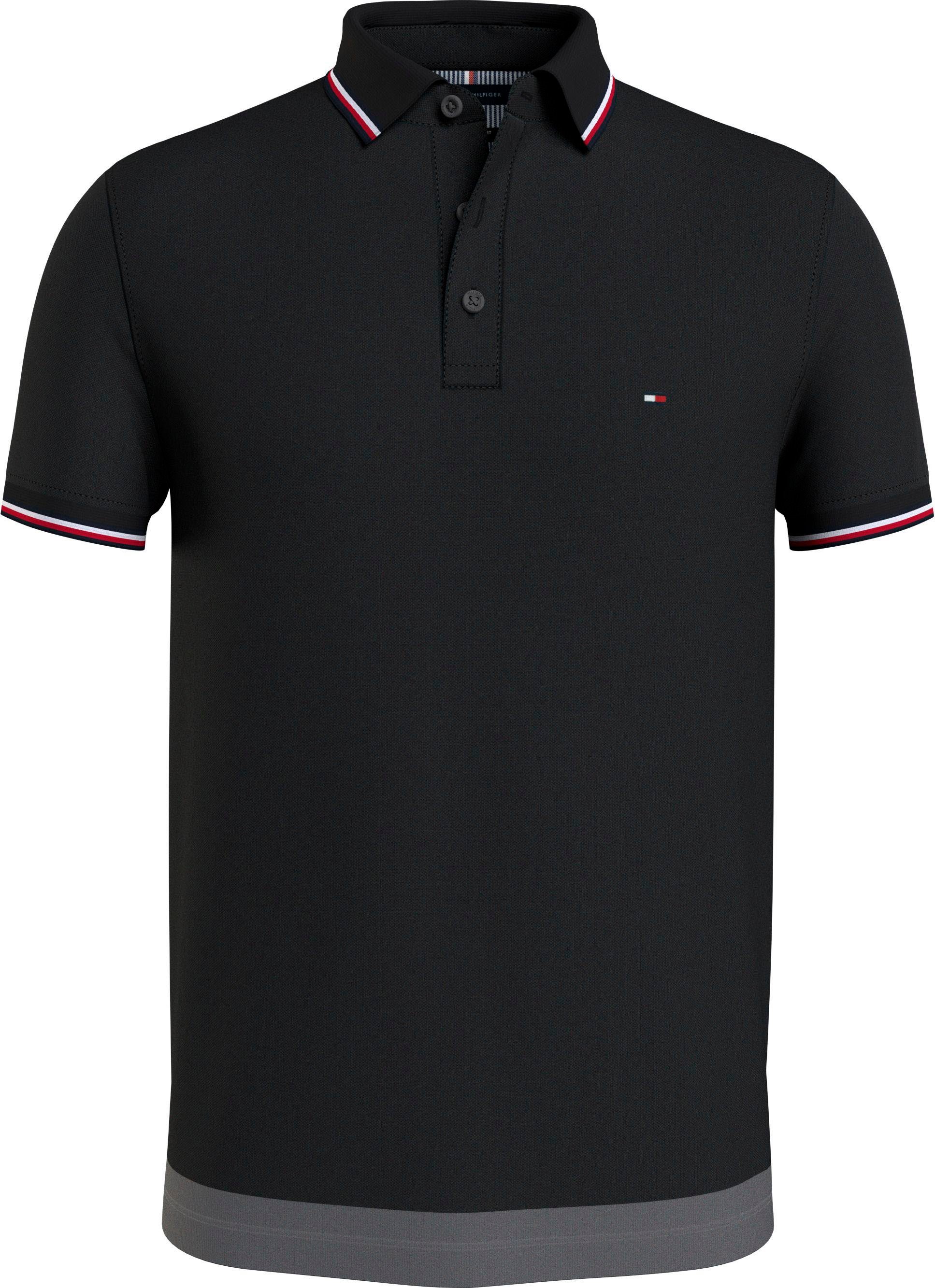 Black Poloshirt TIPPED POLO SLIM Hilfiger TH-Farben RWB Tommy Kragen mit Ärmel 1985 und an