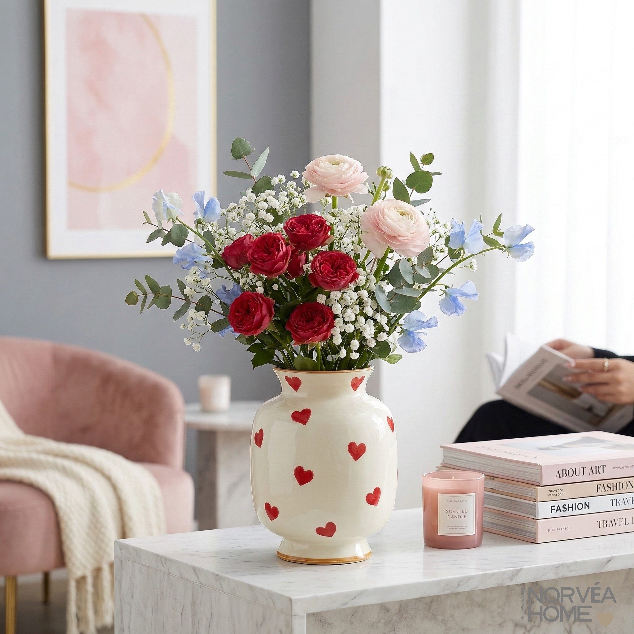 Norvéa Home Dekovase Deko-Vase mit Herzmuster aus Keramik kleine Blumenvase, Herzmuster, dekorativ, bauchige Form
