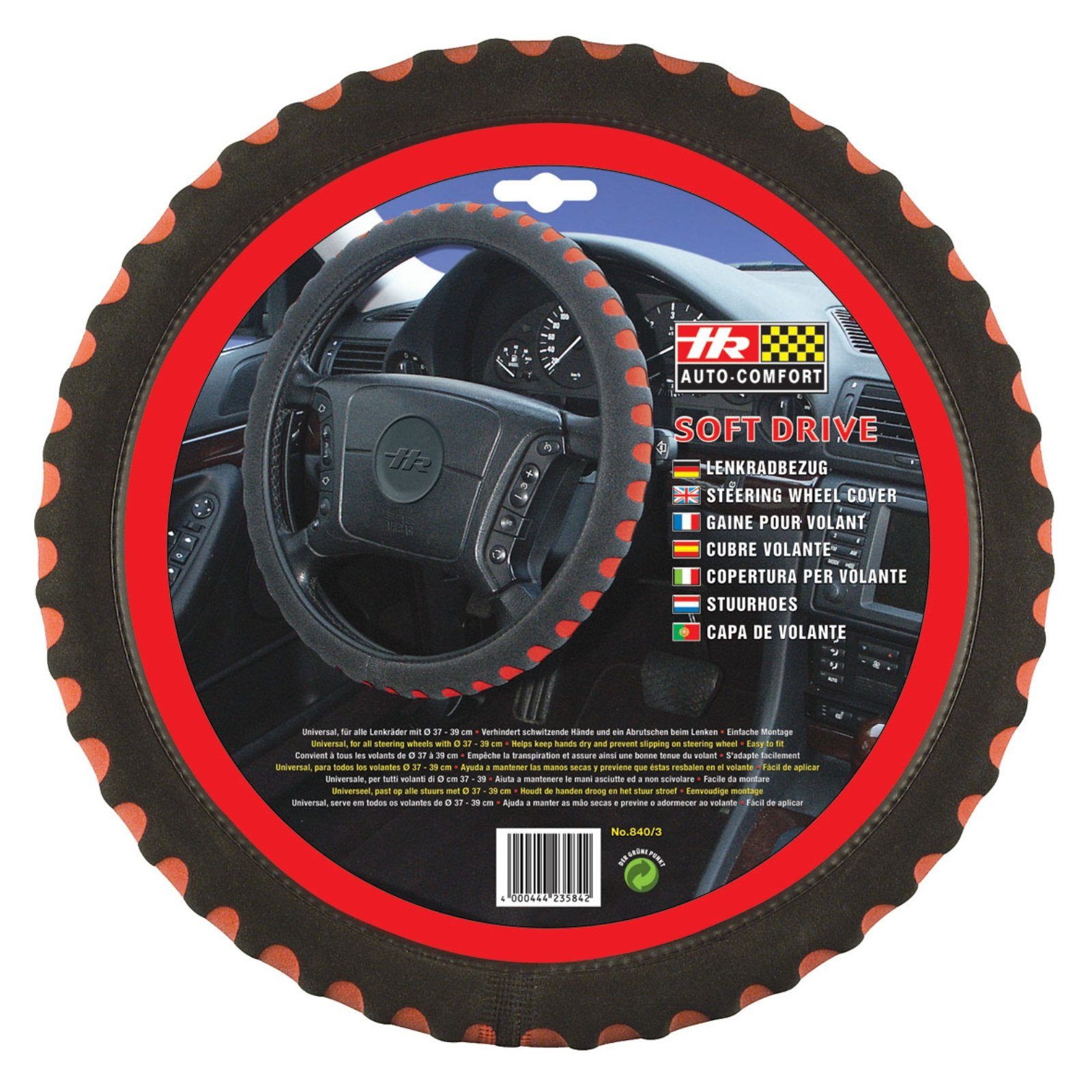 HR-IMOTION RED DOT Lenkradbezug Lenkradhülle für 37 - 39 cm Lenkräder Auto-Adapter