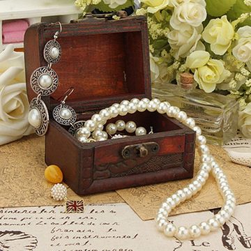 Rutaqian Schmucketui Vintage-Schmuck Perlenkette Armband Organizer, Holzkiste