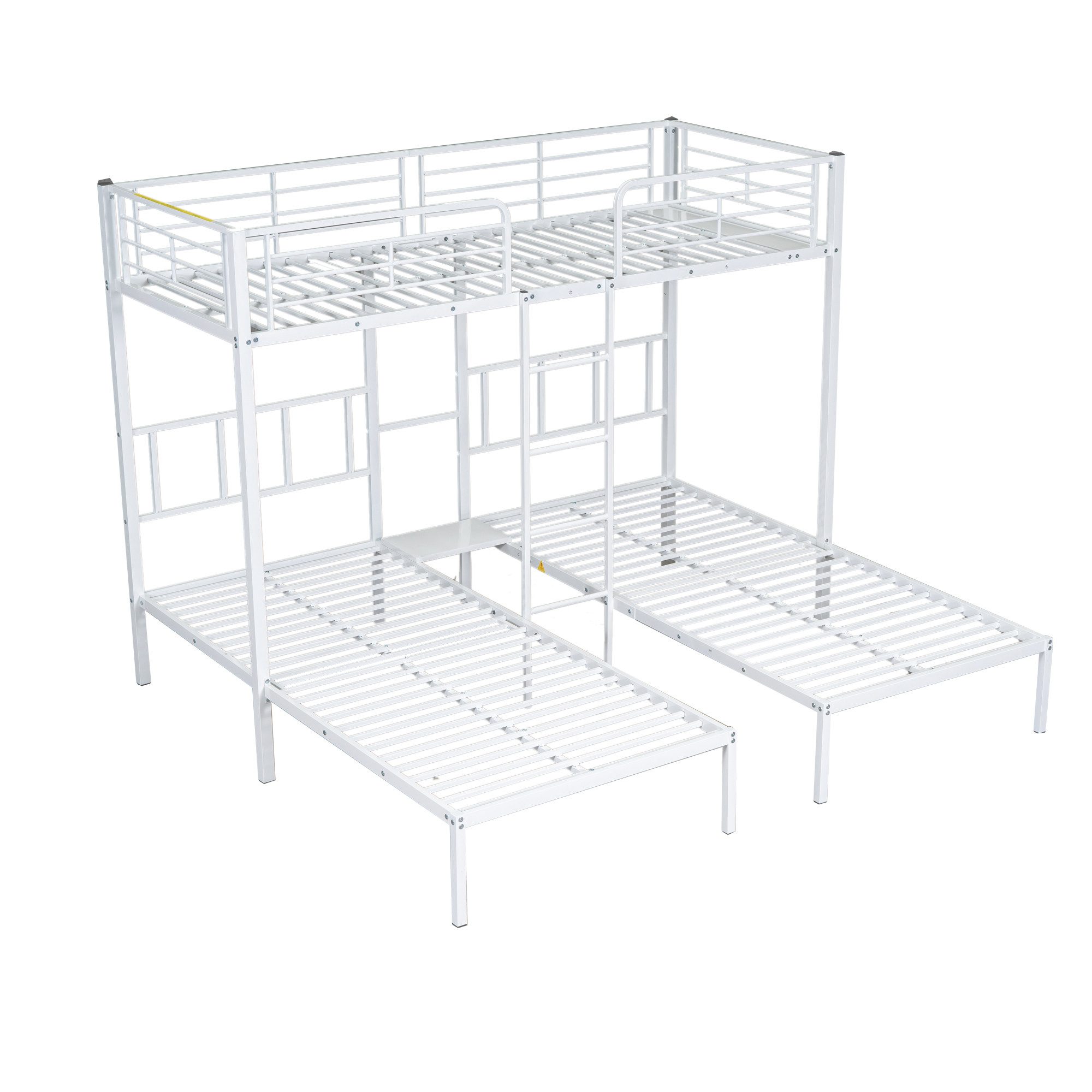 ANYSUN Etagenbett Dreier-Etagenbett Eisen mit Leiter Fallschutzgitter inkl Schreibtisch