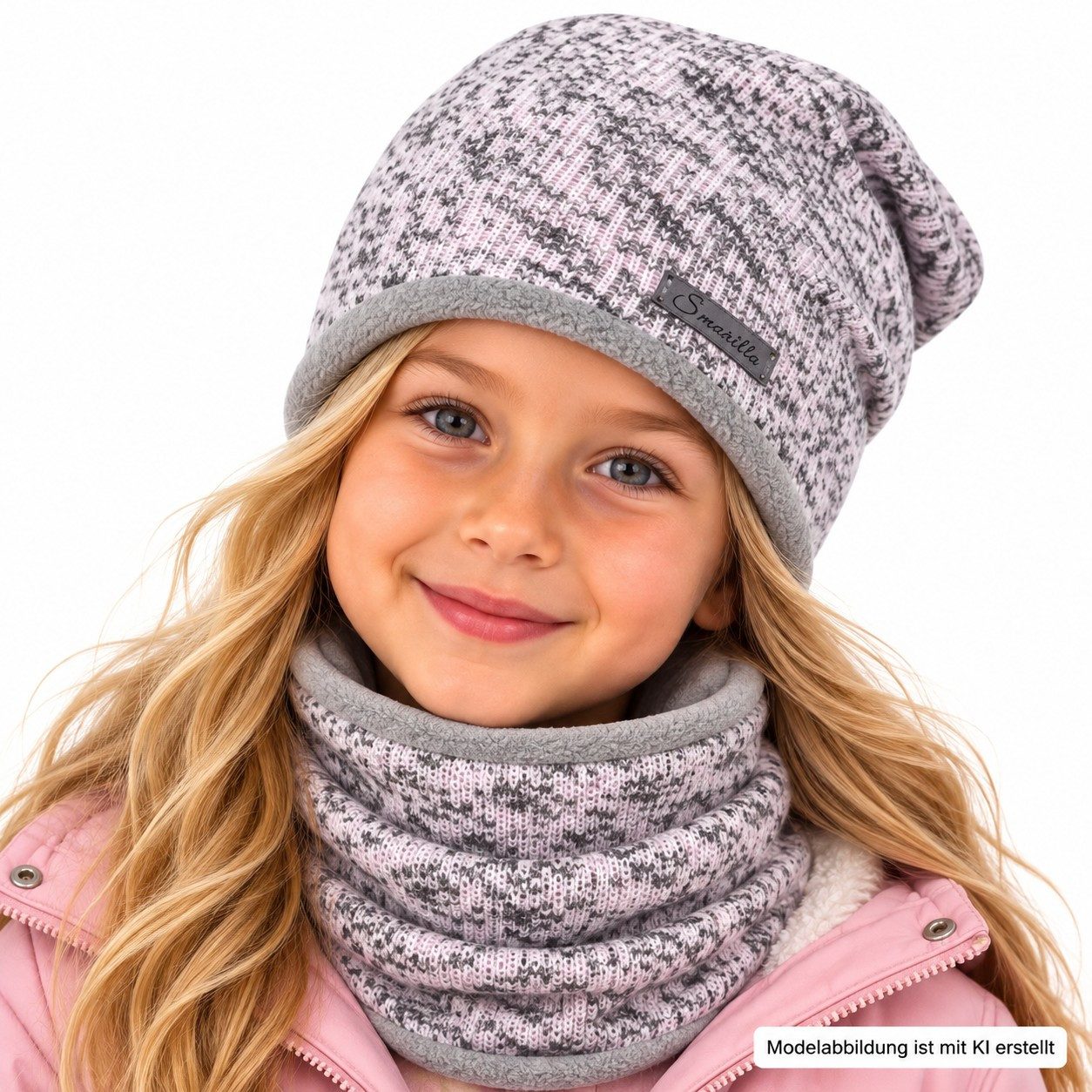 Smarilla Mütze & Schal Winterset Beanie Strickmütze Strickschal Wolle mit Fleece gefüttert