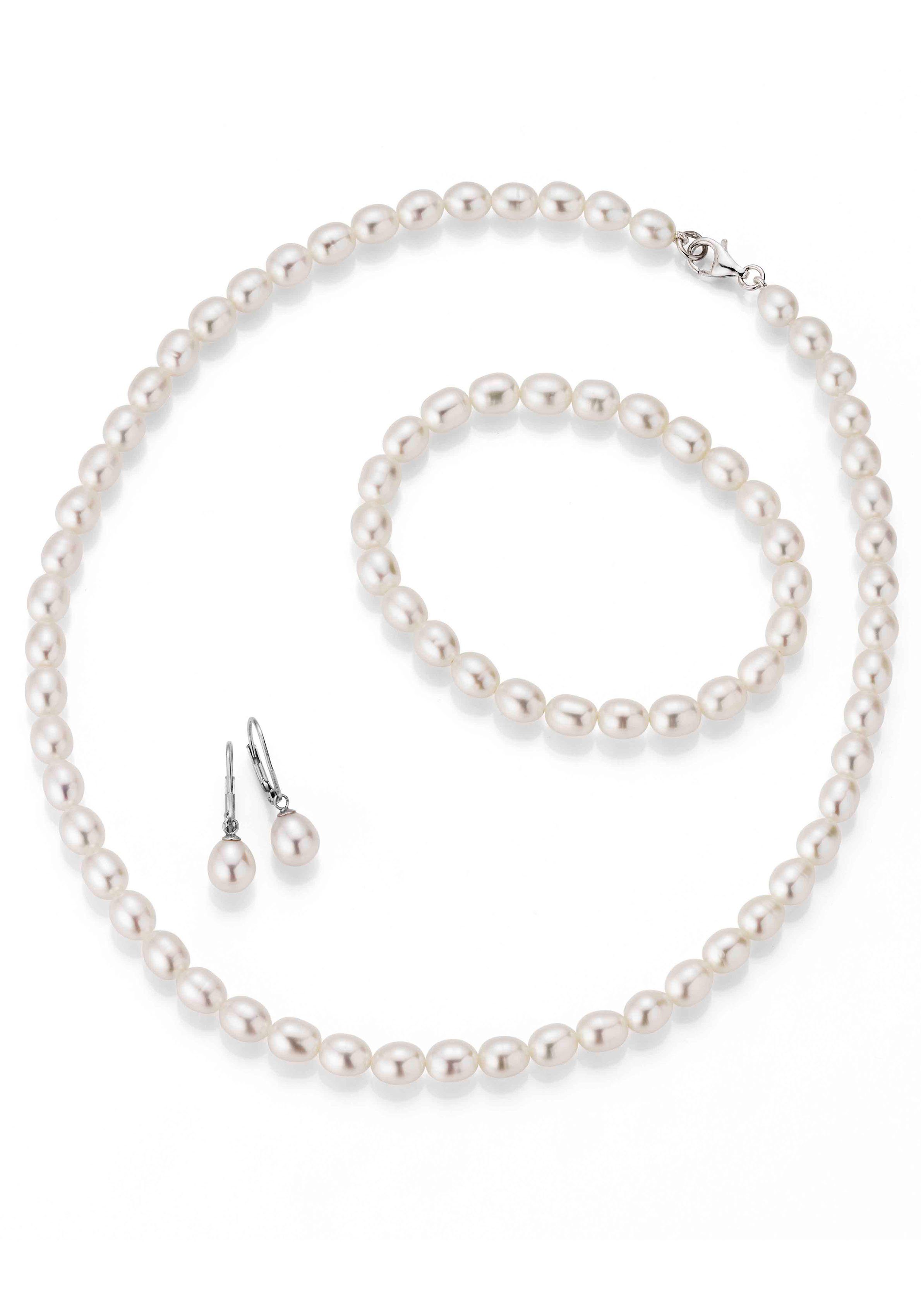 Firetti Schmuckset Multipack Schmuck Geschenk Silber 925 Halskette Armband Ohrstecker (Set, 4-tlg), Made in Germany - mit Süßwasserzuchtperlen