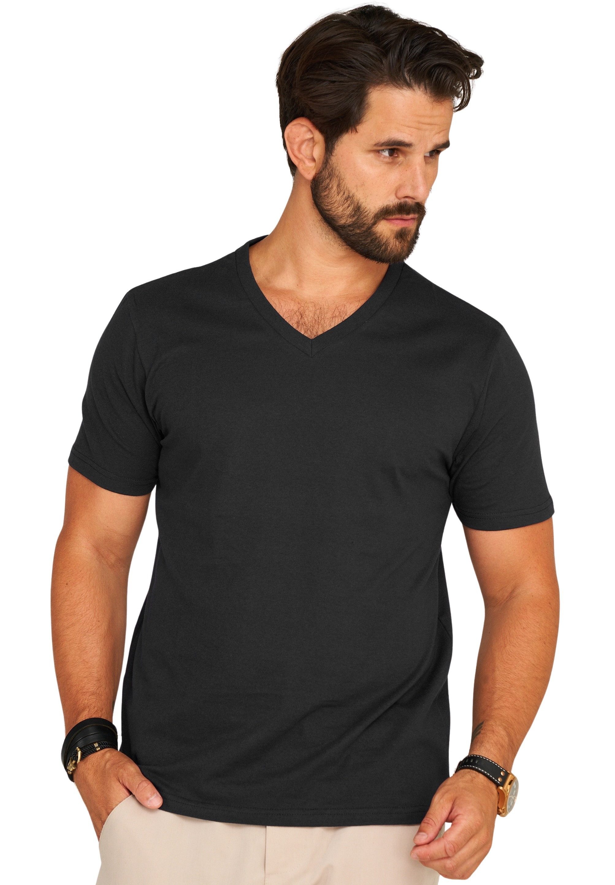 DAILY COTTON T-Shirt BASETEEV (Packung, 3er-Pack) Herren Basic Kurzarm Shirt V-Neck V-Ausschnitt