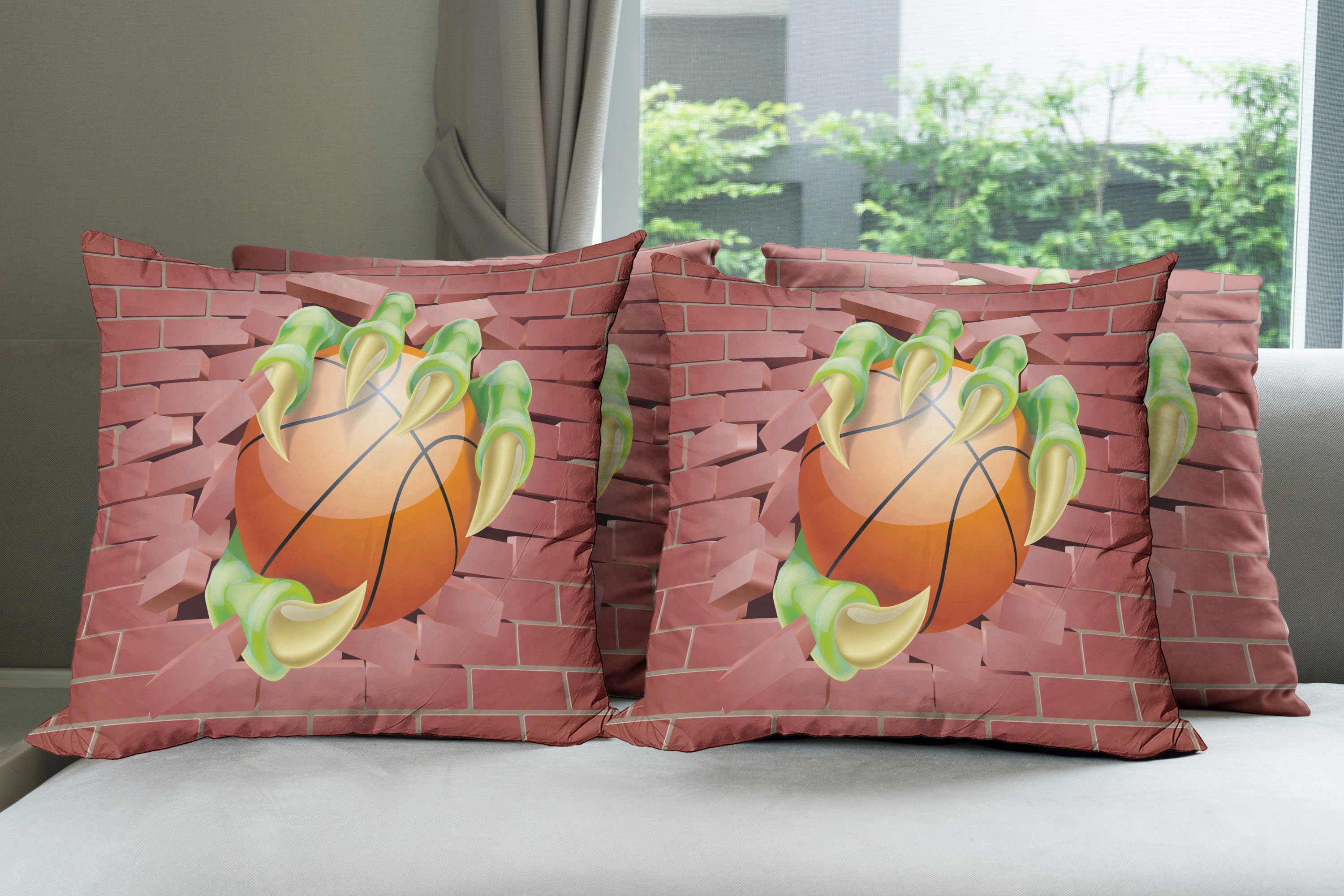 Doppelseitiger Modern Accent Basketball-Cartoon Abakuhaus Stück), Kissenbezüge (4 rot Digitaldruck,