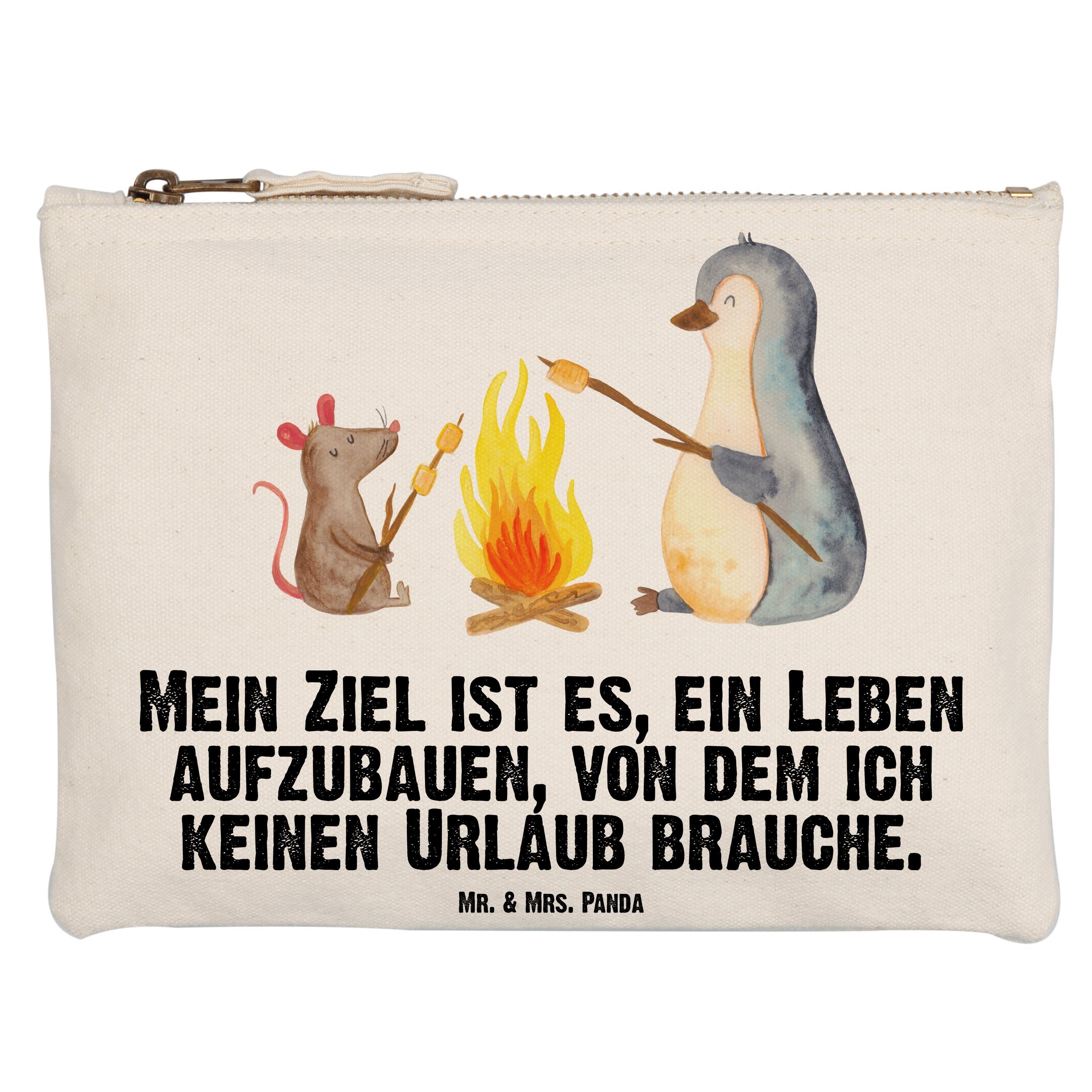 Mr. & Mrs. Panda Kosmetiktasche Pinguin Lagerfeuer - Weiß - Geschenk, Stiftemäppchen, Etui, Arbeit, L (1-tlg)